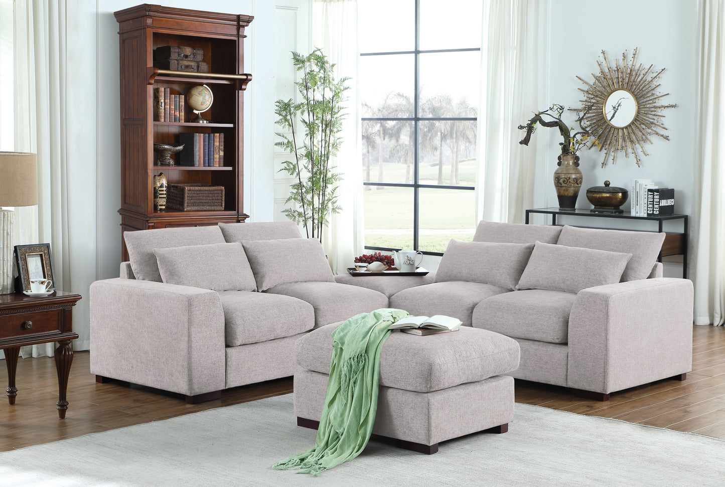 Tatman Linen Blend Sectional with 2 Ottomans