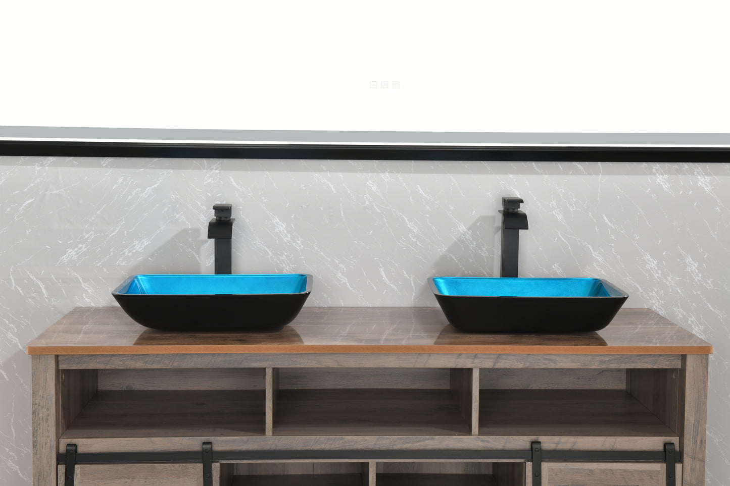 Handcrafted Turquoise Glass Vessel Sink Set with Matte Black Faucet