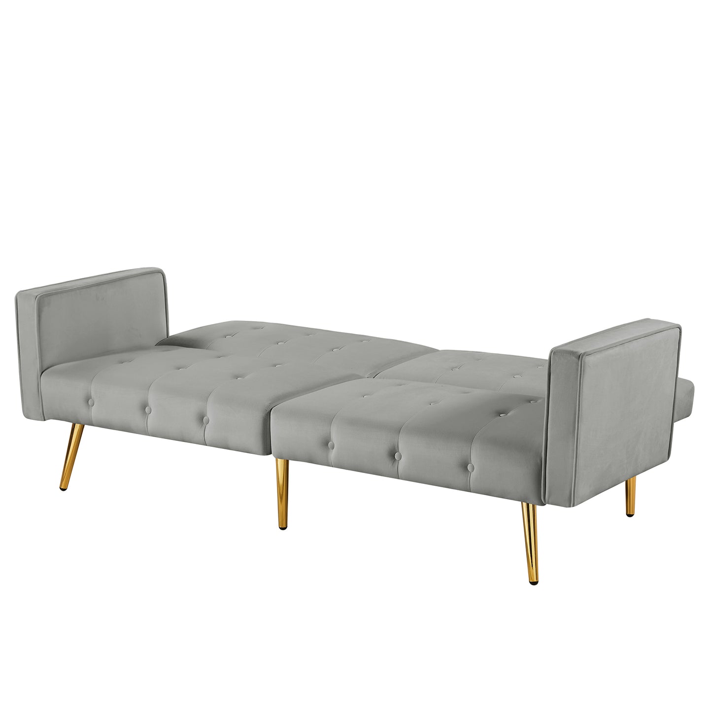 Velvet button tufted sofa bed with armrest