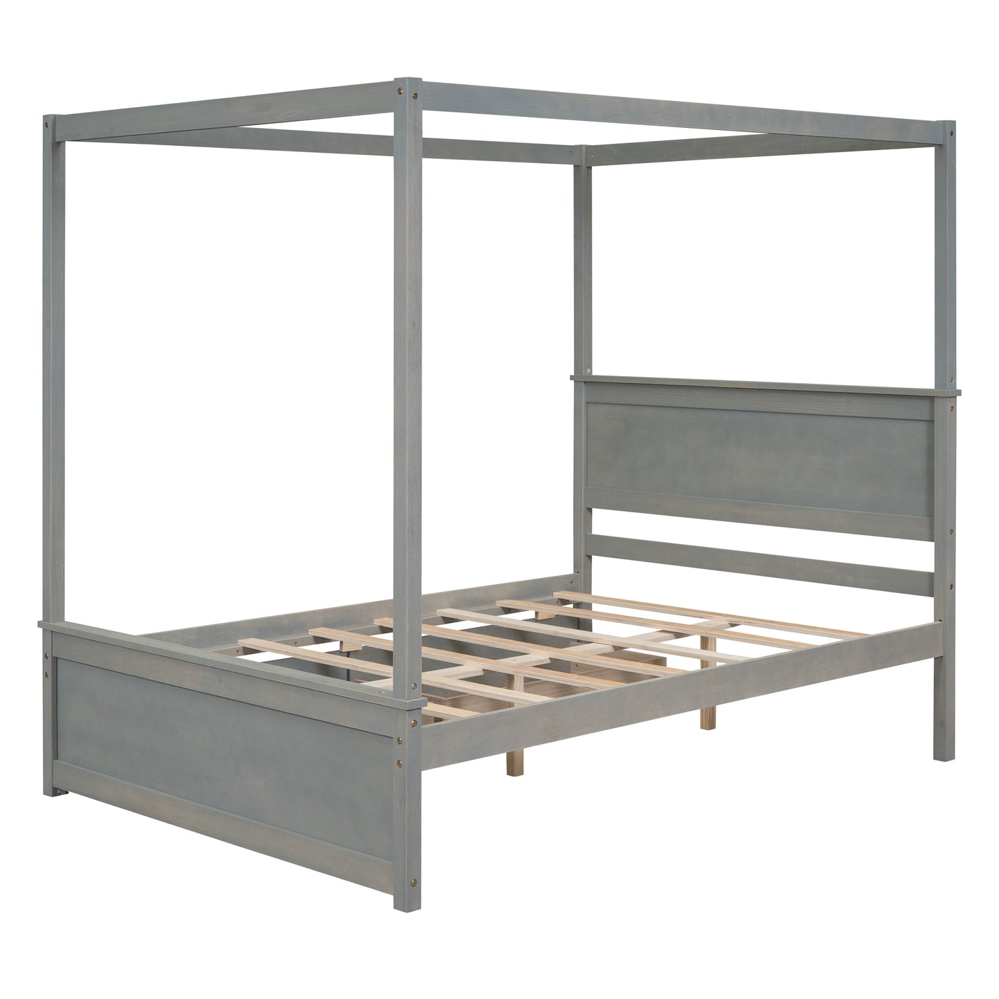 Wood Canopy Bed with two Drawers, Full Size Canopy Platform bed With Support Slats .No Box Spring Needed, Brushed Gray