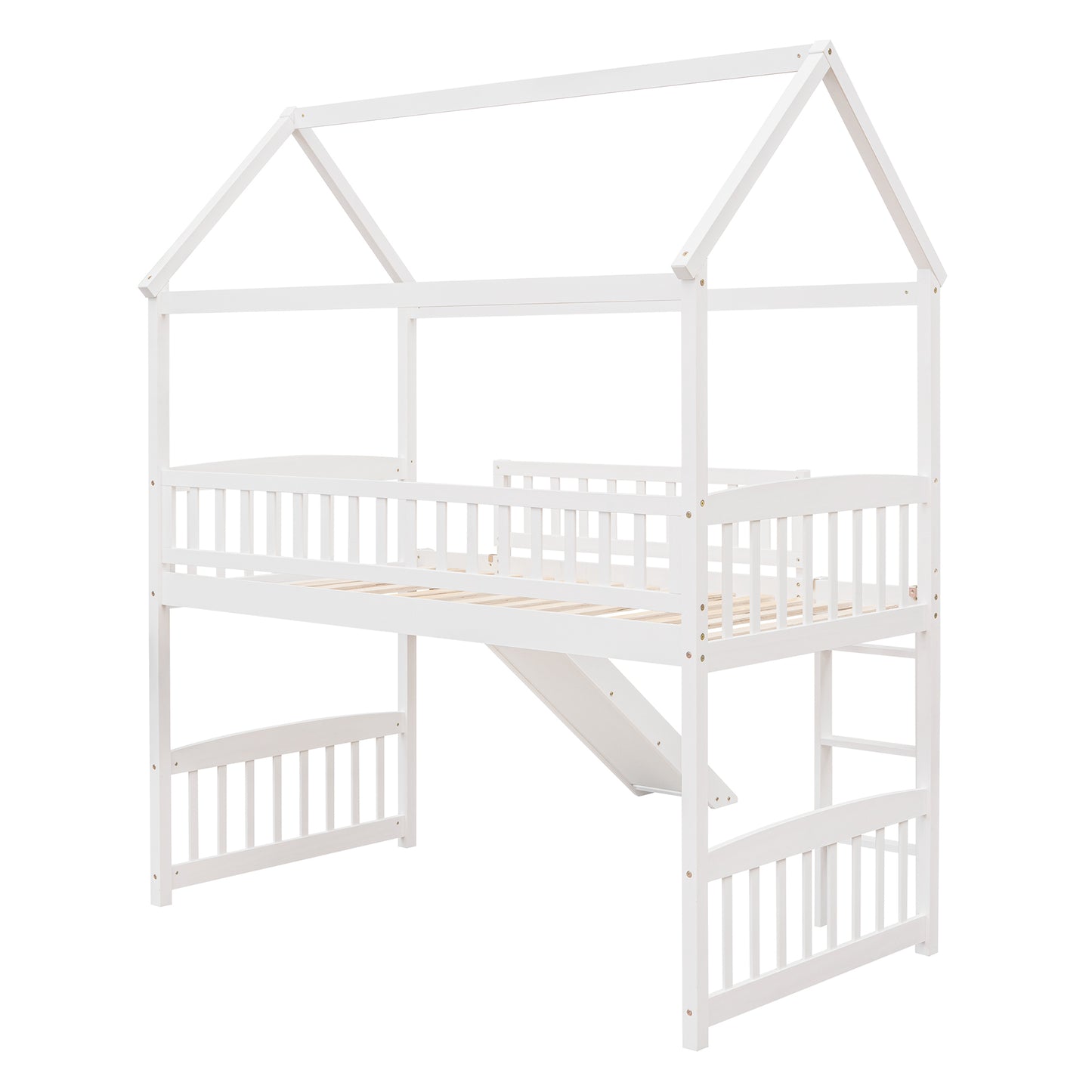 Twin Loft Bed with Slide, House Bed with Slide,White( :LT000212AAK)