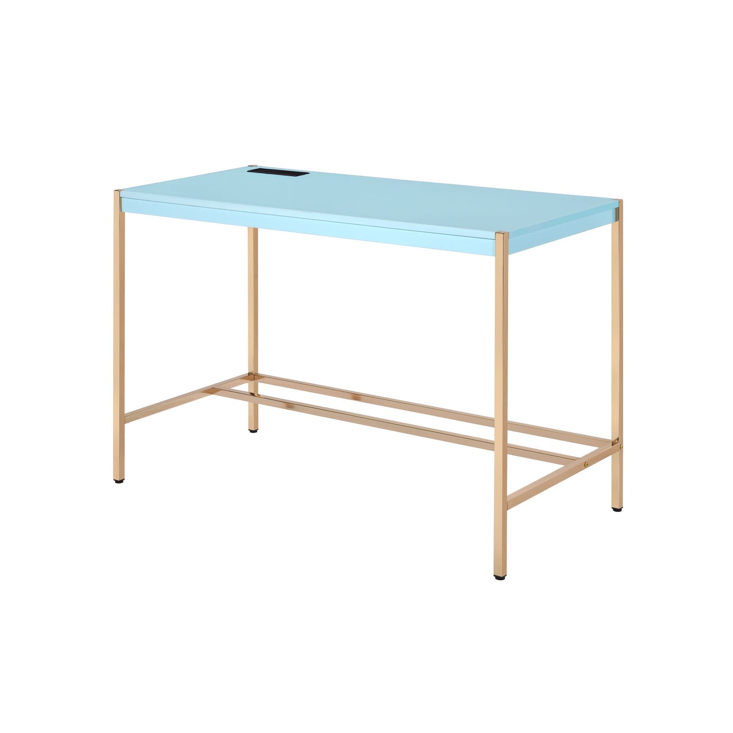 Midriaks Writing Desk: Chic Baby Blue and Gold Desk with USB Port