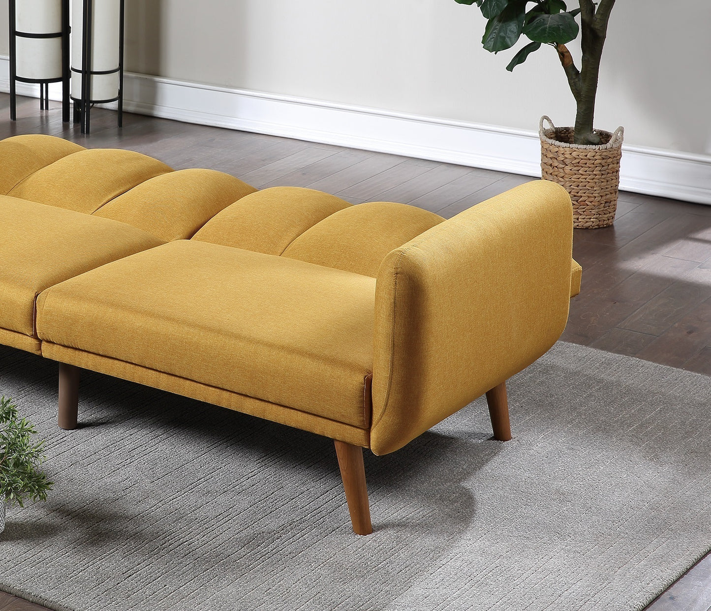 Elegant Modern Sofa Mustard Color Polyfiber 1pc Sofa Convertible Bed Wooden Legs Living Room Lounge Guest Furniture