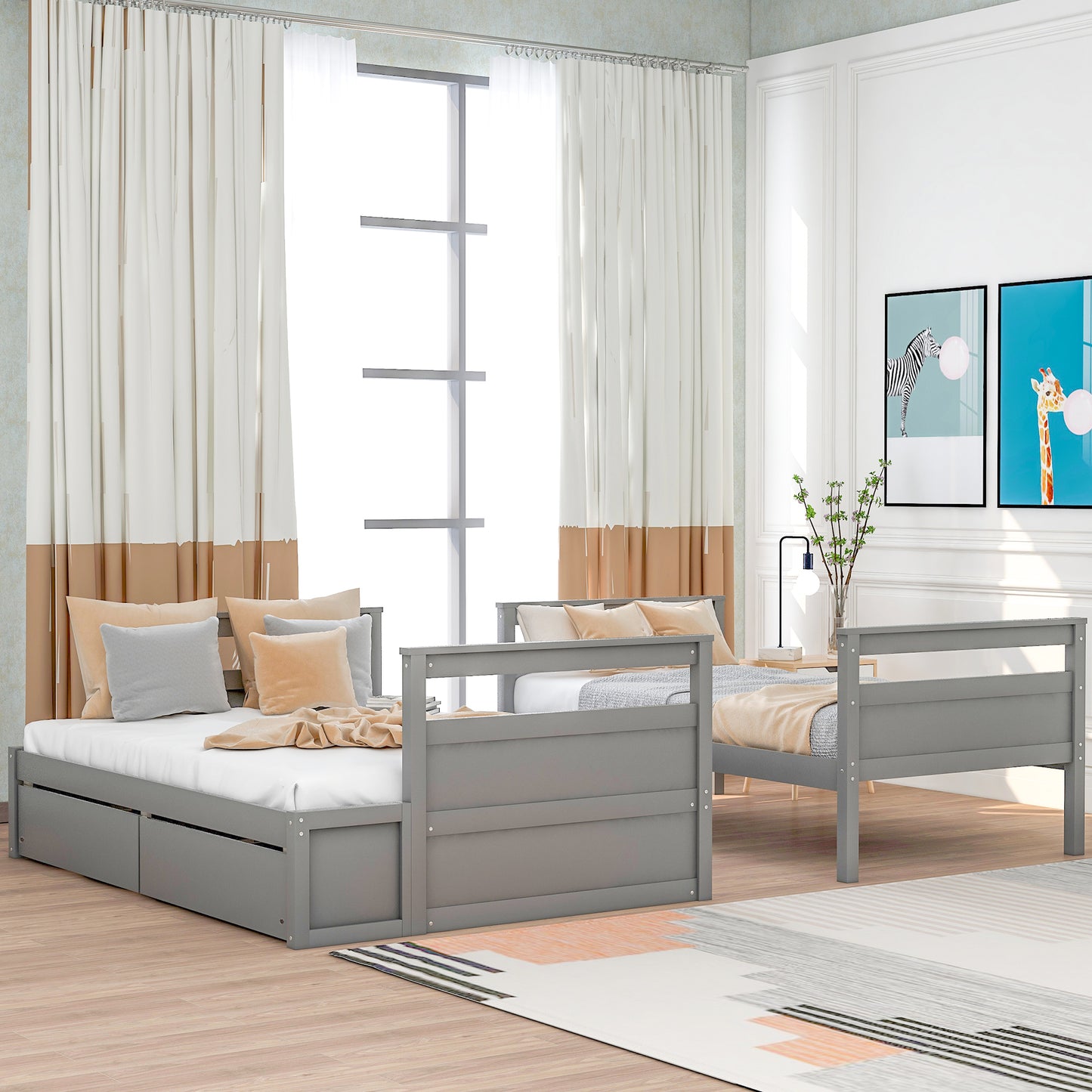 Gray Bunk Bed with Under-Bed Storage and Twin-Full Configuration