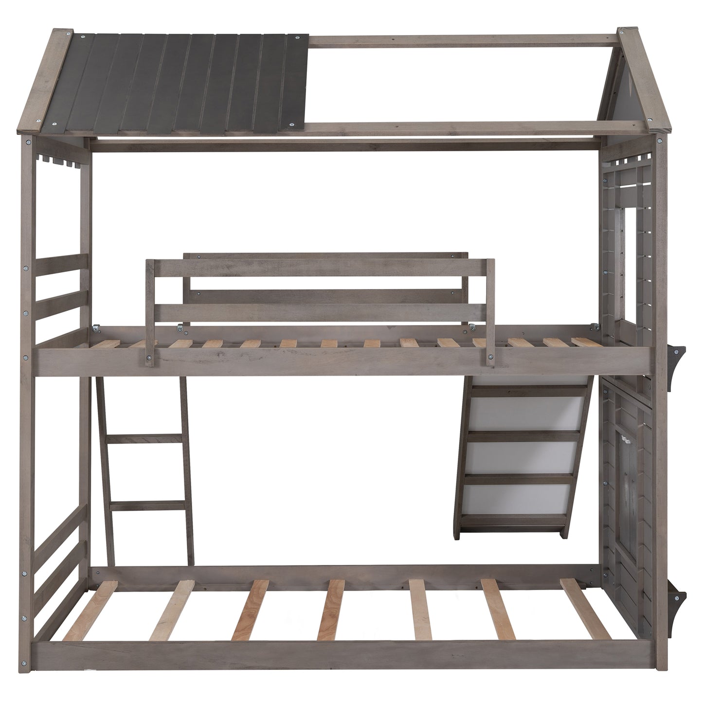 Roof and Window Twin Bunk Bed in Antique Gray Graphite