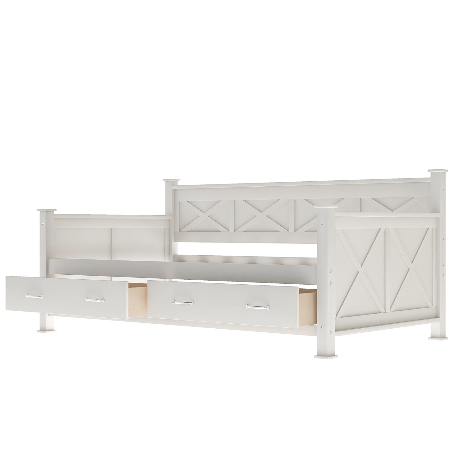 Twin  Size Wooden Modern and Rustic Casual Style Daybed, Cream White