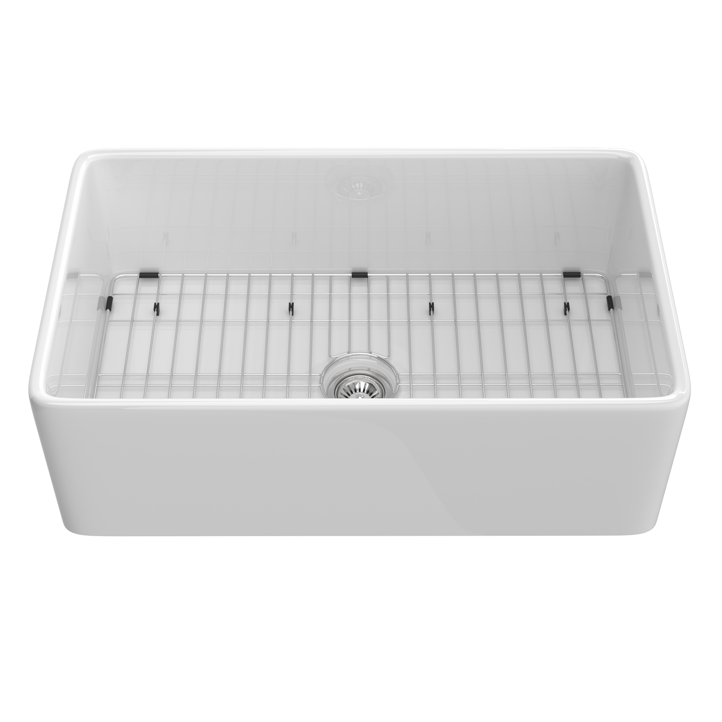 33-Inch White Fireclay Single Bowl Farmhouse Kitchen Sink with Bottom Grid and Drain