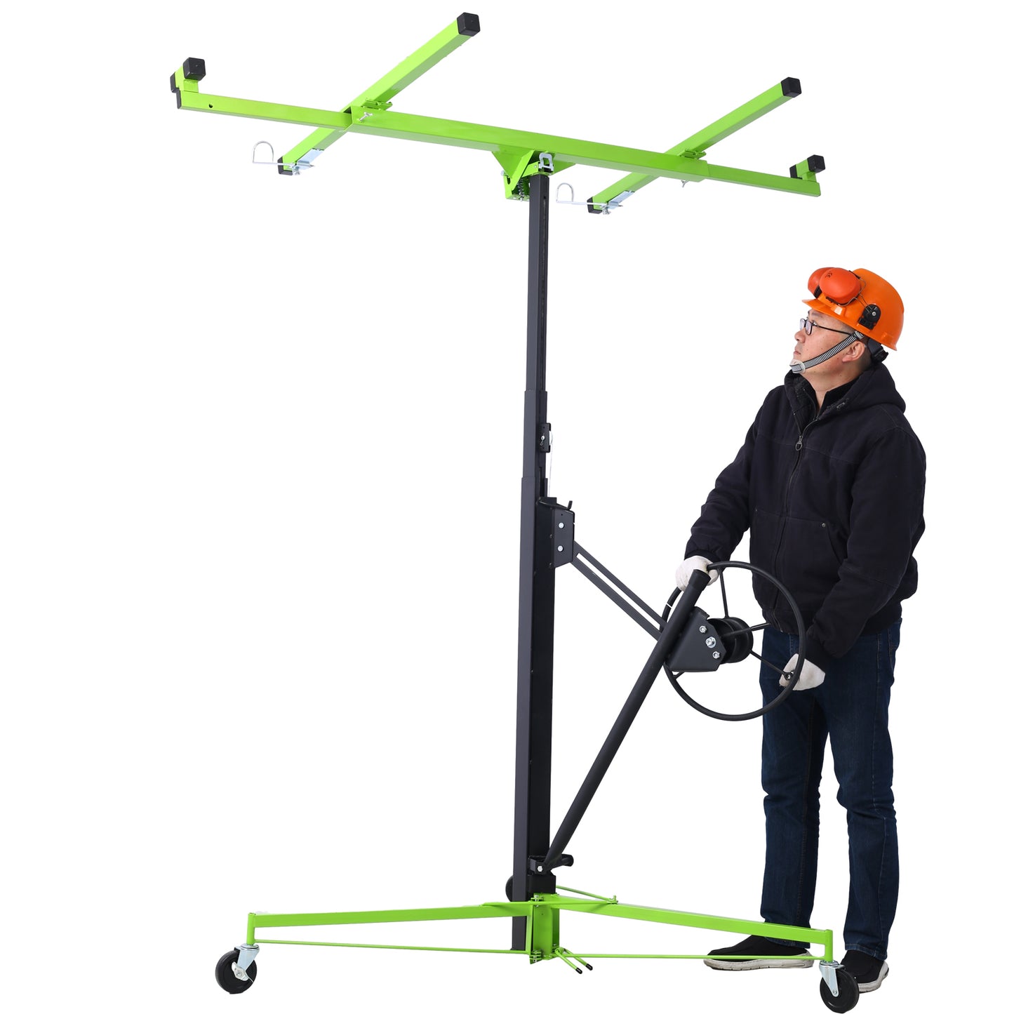 Drywall Lift Panel 11' Lift Drywall Panel Hoist Jack Lifter,GREEN+BLACK