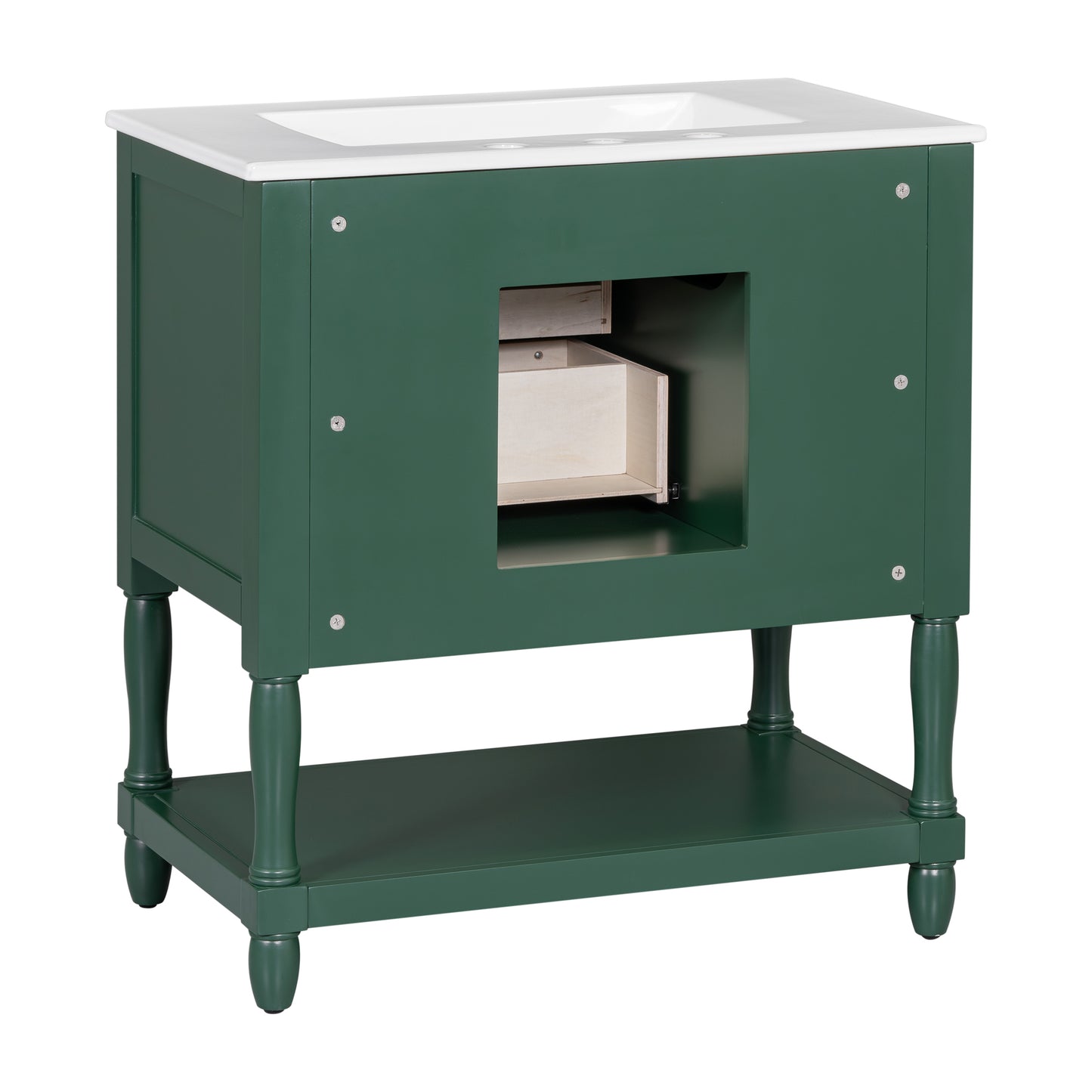 30" Bathroom Vanity with Sink Top, Bathroom Vanity Cabinet with Two Doors and Two Drawers, Solid Wood Frame, One Package, Green