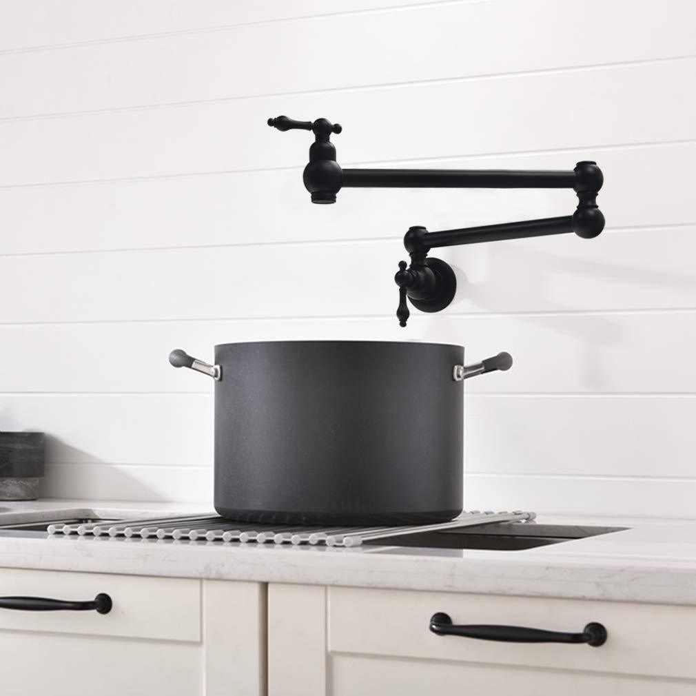 Pot Filler Faucet Wall Mount,with Double Joint Swing Arms Matte Black