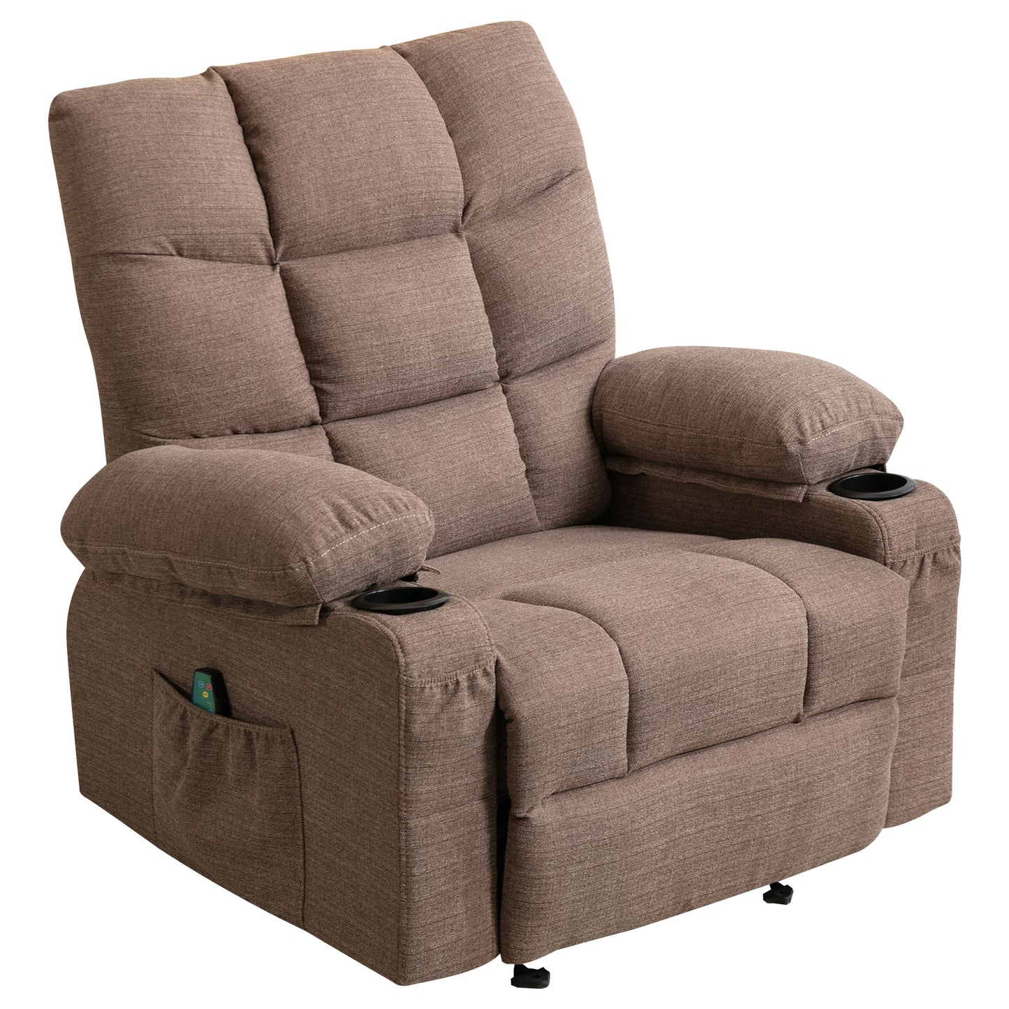 ComfortMax Brown Massage Recliner Chair with Heating, USB, and Side Pockets