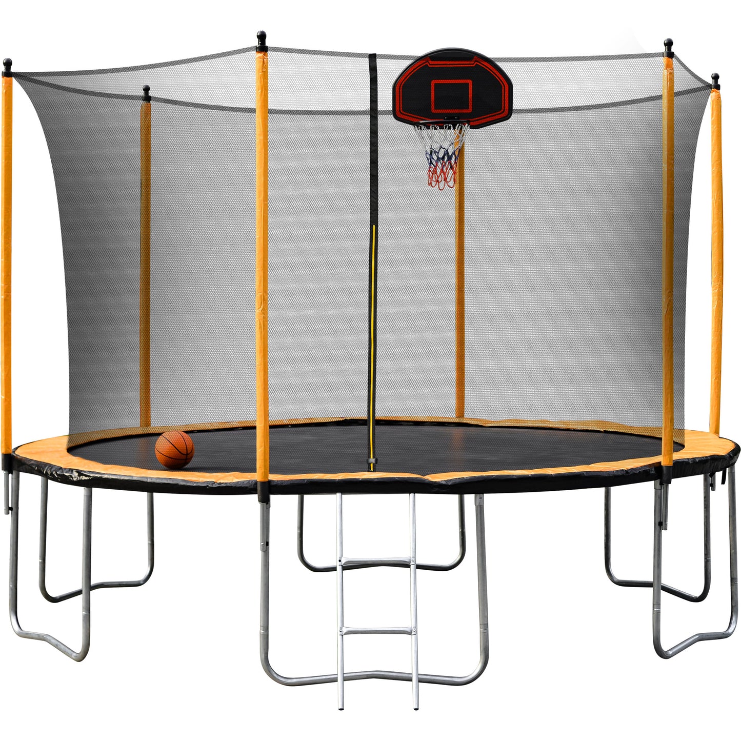 15FT Trampoline with Basketball Hoop Inflator and Ladder(Inner Safety Enclosure) Orange