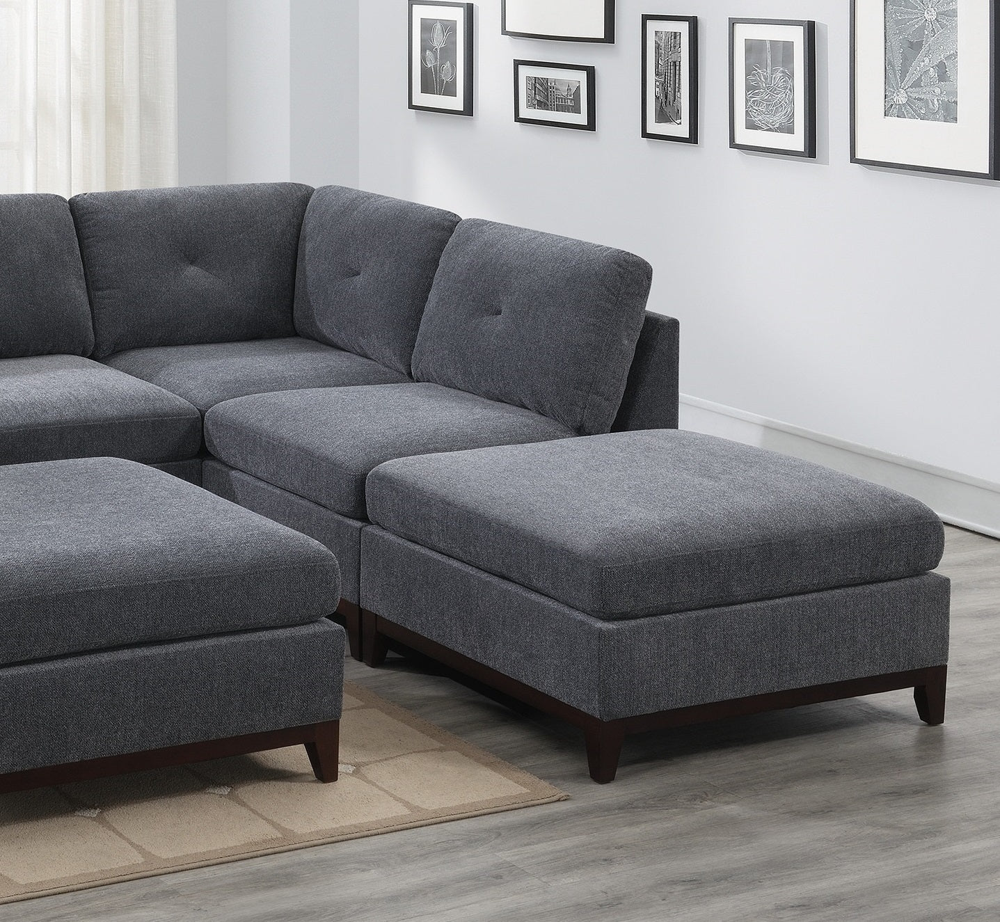 Elegant Ash Grey Chenille Fabric L-Shaped Modular Sectional Sofa Set