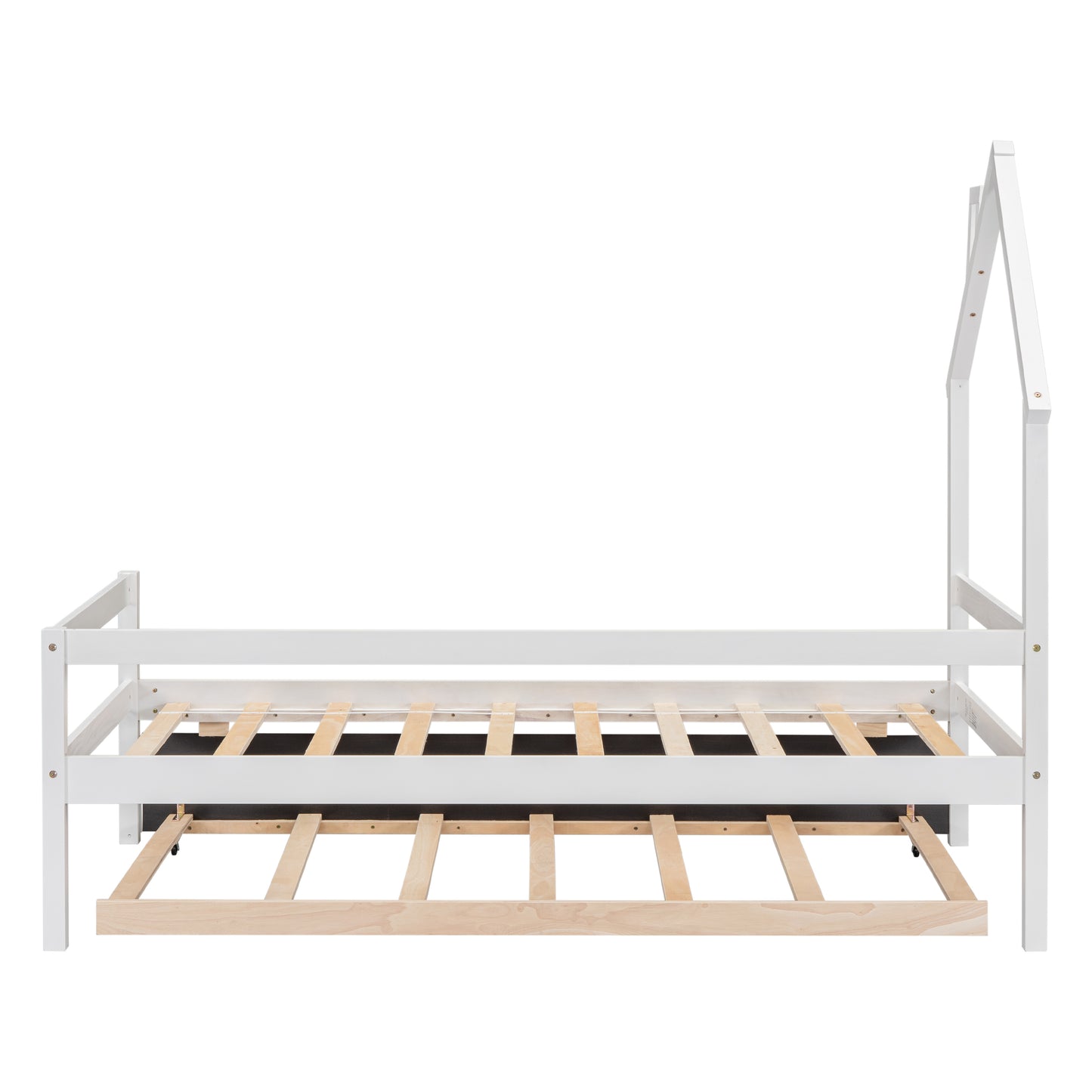 Twin Wooden Daybed with trundle, Twin House-Shaped Headboard  bed with Guardrails,White