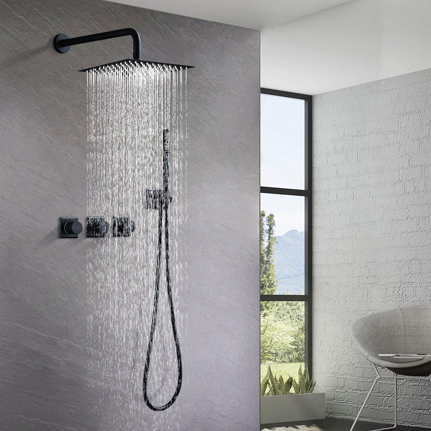 Luxurious Matte Black Rainfall Shower Fixture Set with Dual Shower Head System