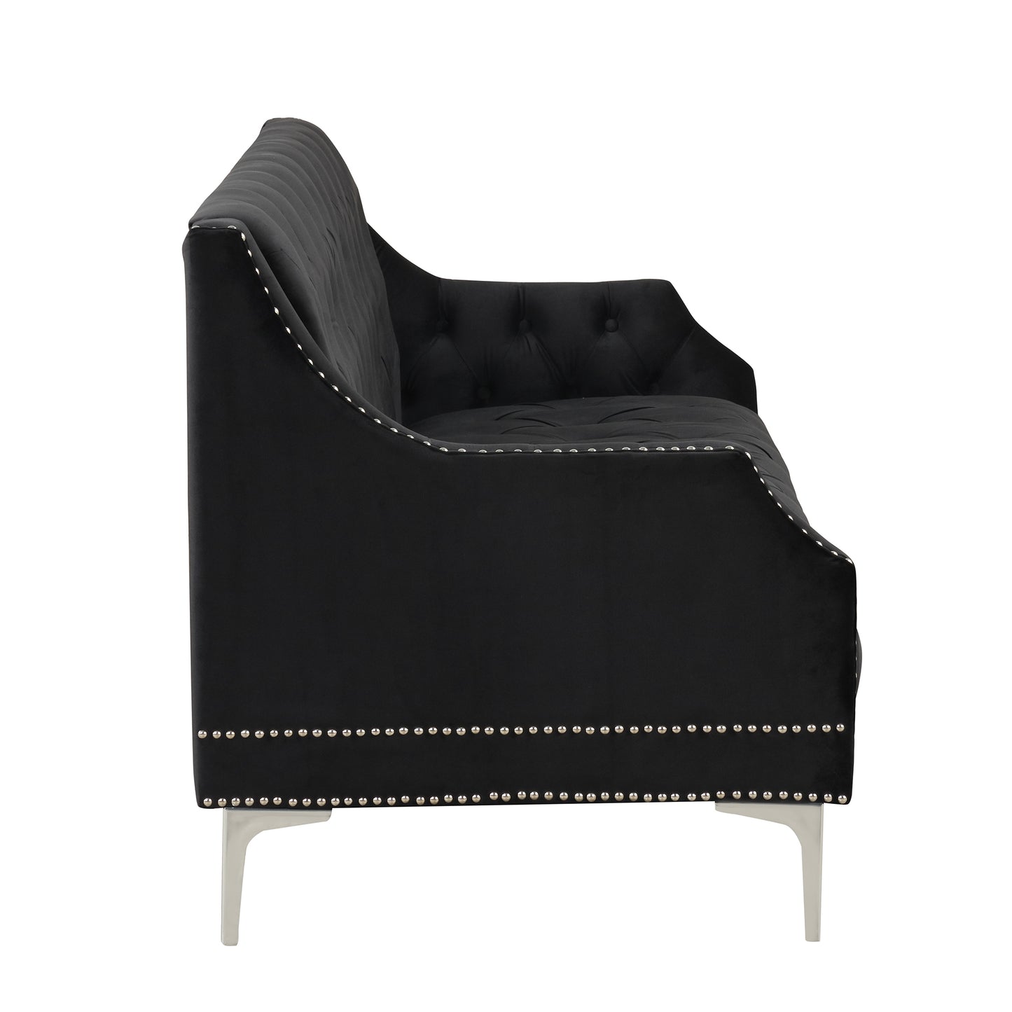 Button Tufted Modern Plush Upholstered Sofa with Metal Legs - Black, 55.5