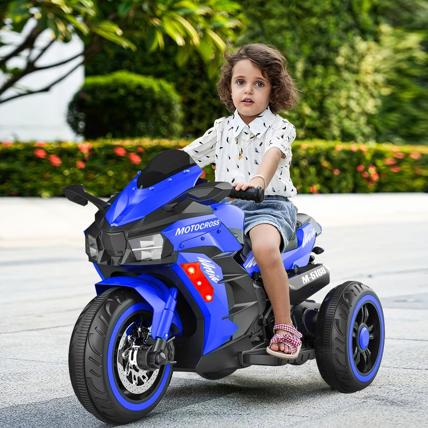 Electric 3 Wheel Motorcycle for Kids - Blue, Rechargeable and Safe