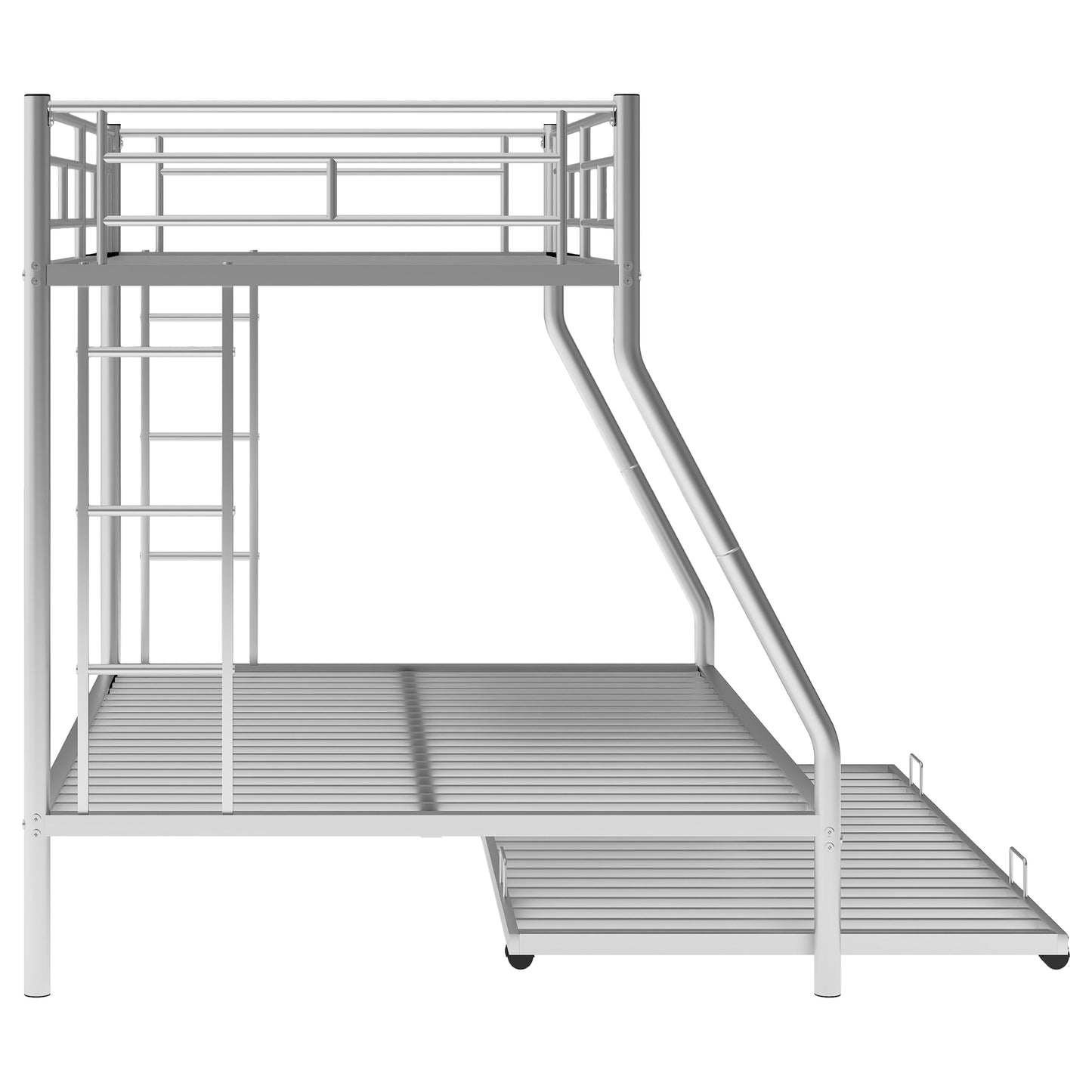 Silver Steel Bunk Bed Set with Twin Trundle and Two-Side Ladders