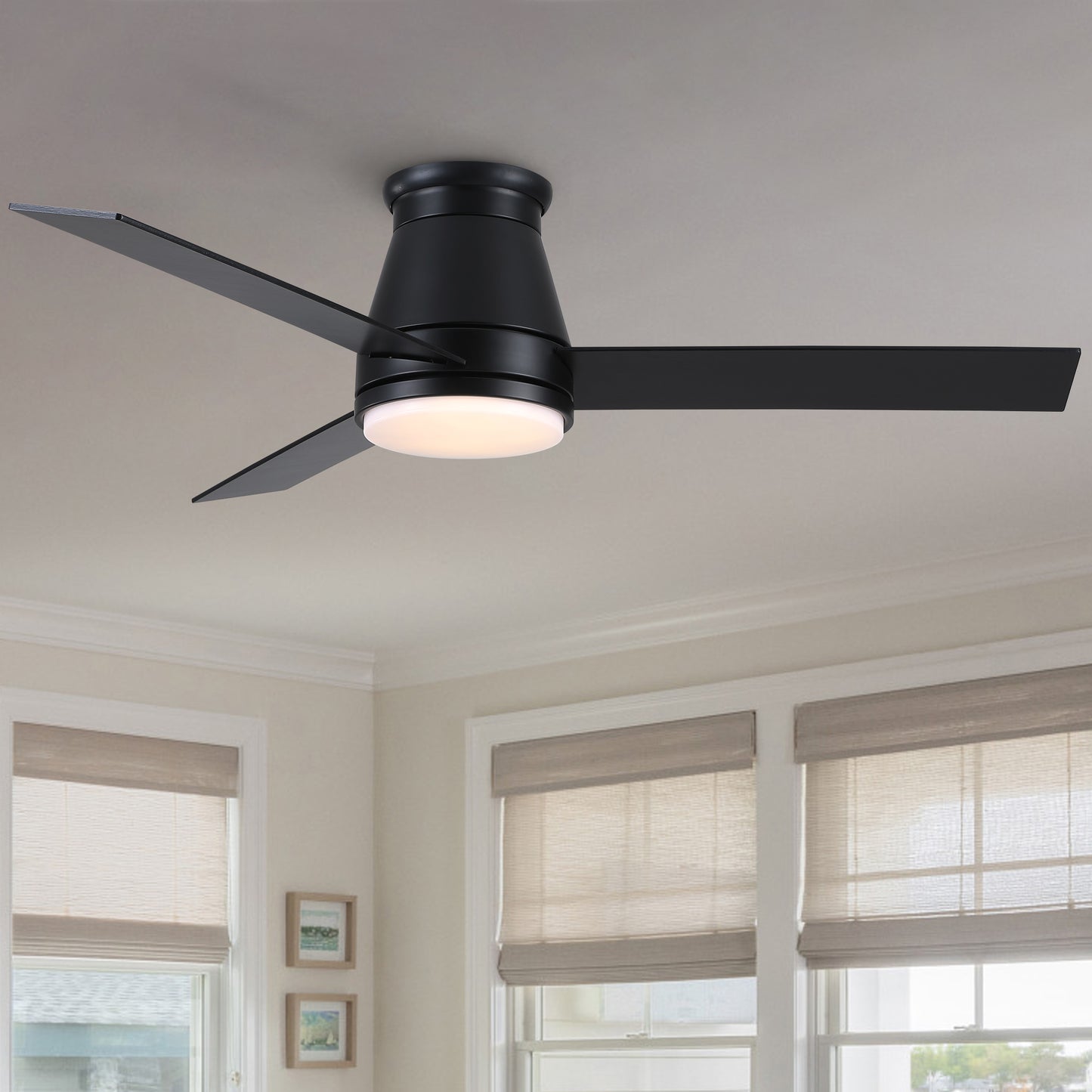 48-inch Sleek Black Low Profile Ceiling Fan with LED Light