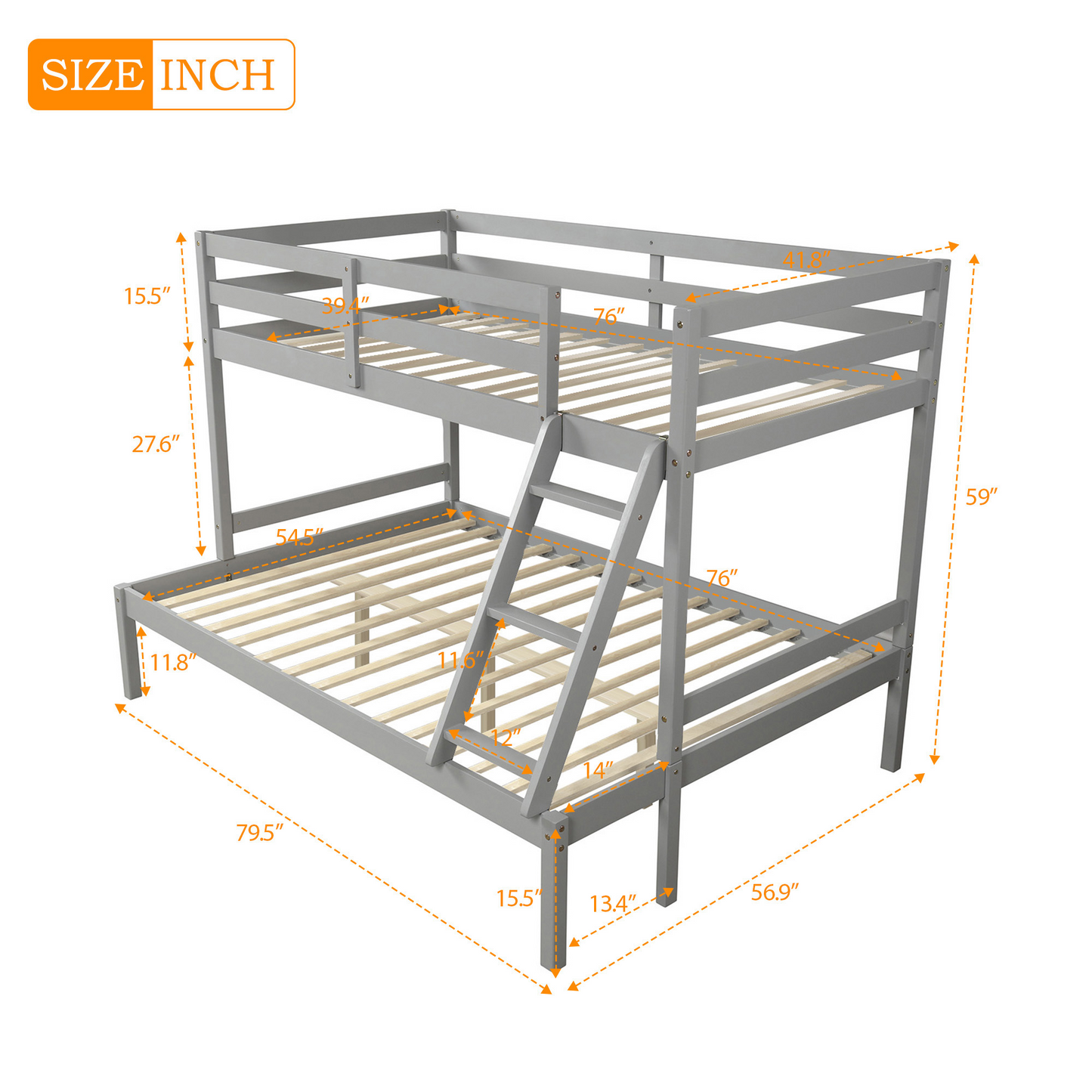 Gray Twin Over Full Bunk Bed with Stylish Space-Saving Design