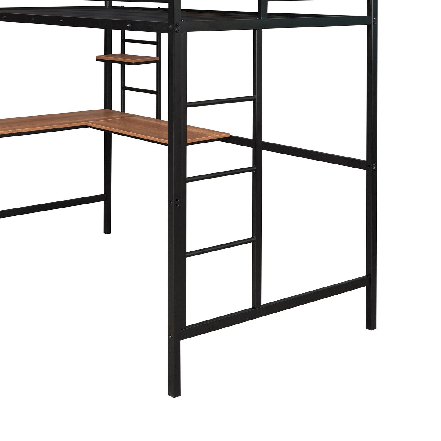 Twin Metal Loft Bed with Desk and Shelve,Black