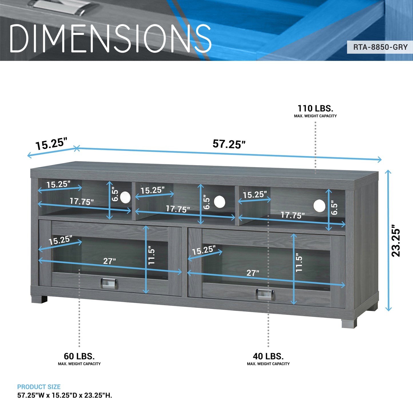 Durbin TV Cabinet for TVs up to 65in, Grey