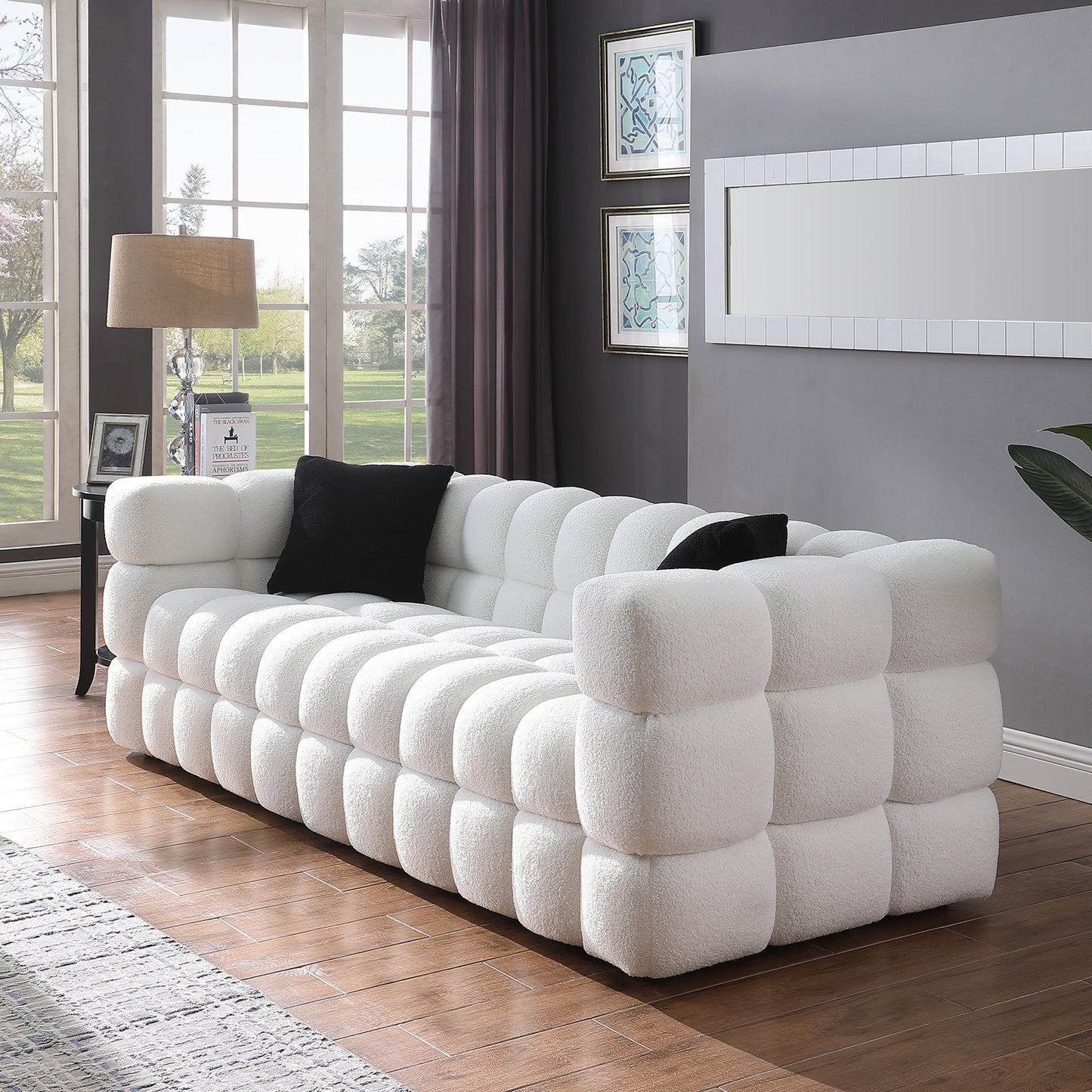 White Boucle Upholstered 3-Seater Sofa and Loveseat for USA People