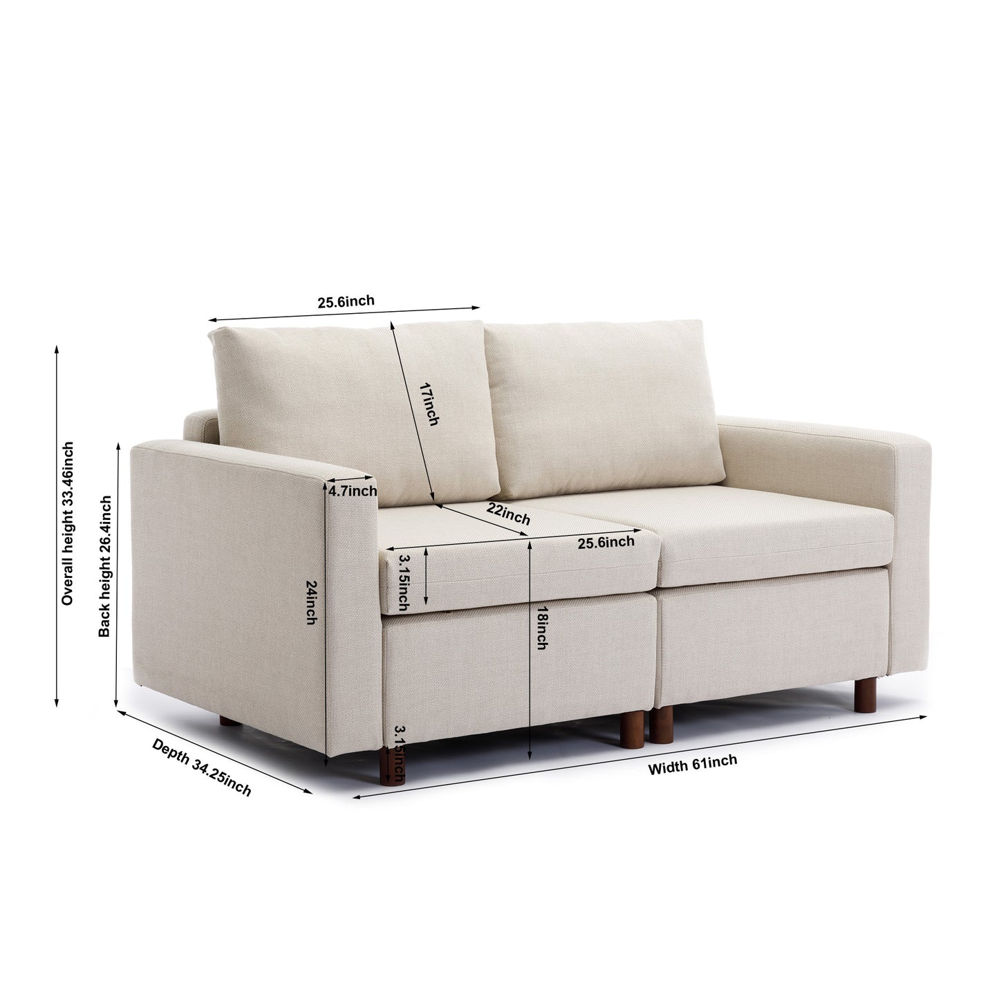 Cream Modular Sectional Sofa Couch With 2 Ottoman