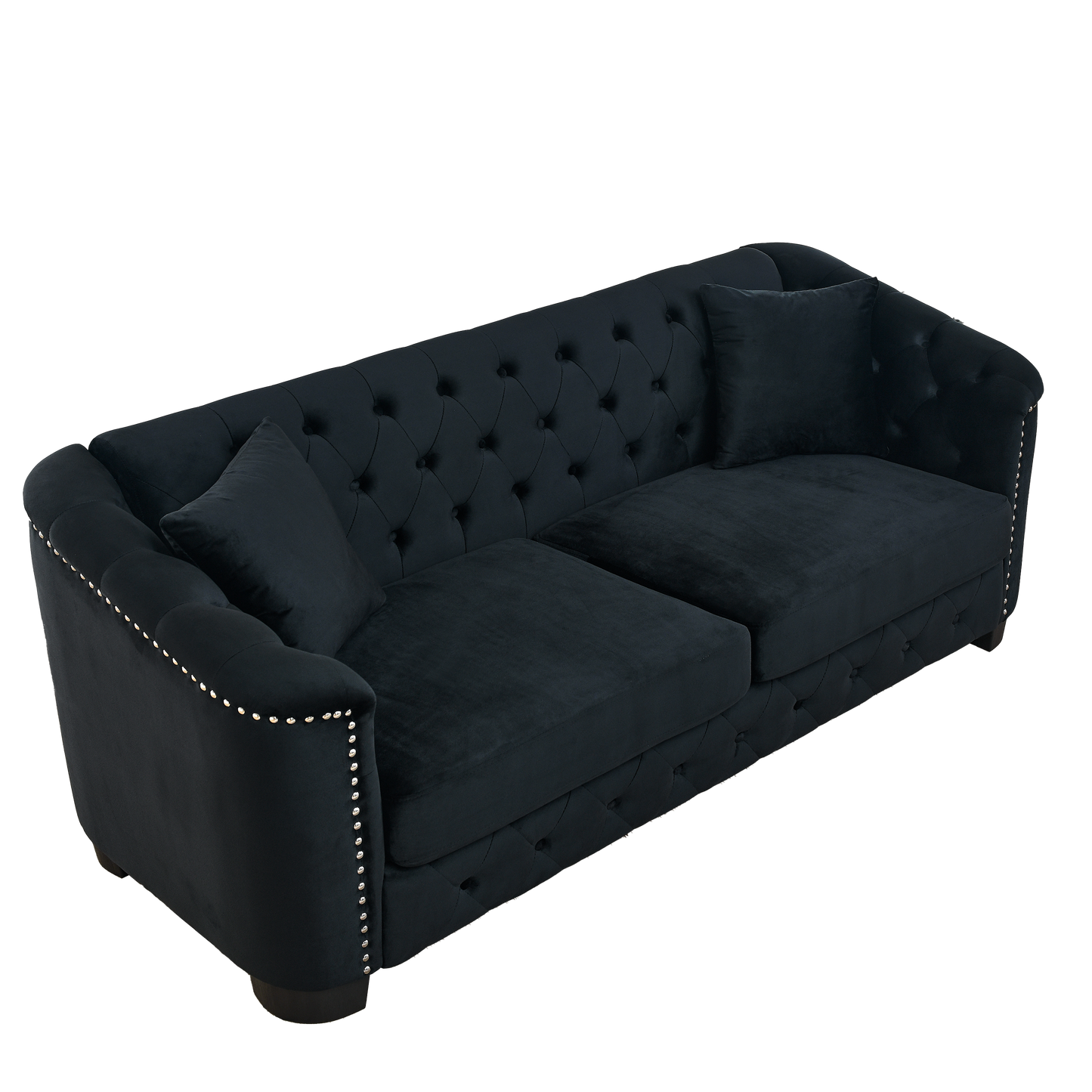 3-Piece Velvet Black Sofa Set with Two Pillows