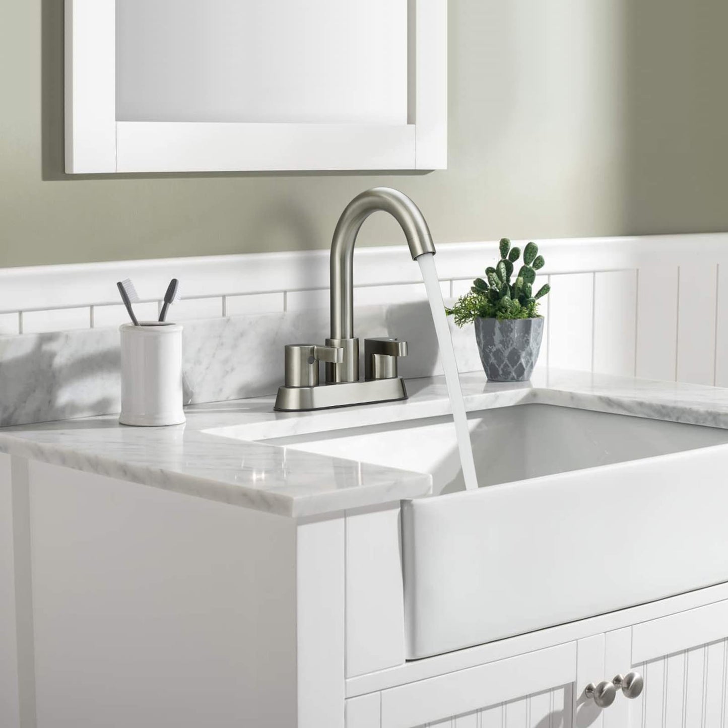 Brushed Nickel Bathroom Faucet with Double Handle Controls