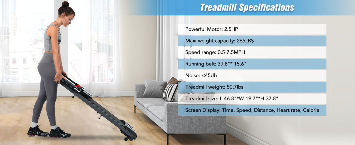 NEW Folding Treadmills Walking Pad Treadmill for Home Office -2.5HP Walking Treadmill With Incline Bluetooth Speaker 0.5-7.5MPH 265LBS Capacity Treadmill for Walking Running