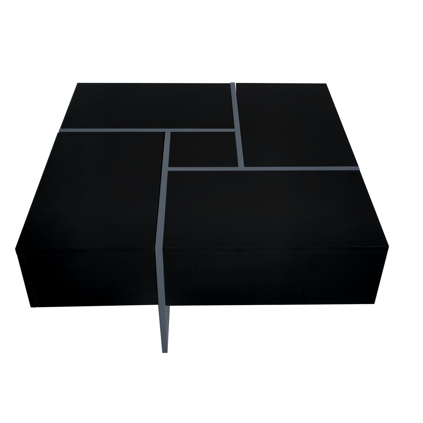 Puzzle Design Coffee Table with Extendable Sliding Tabletop and Hidden Storage Compartments