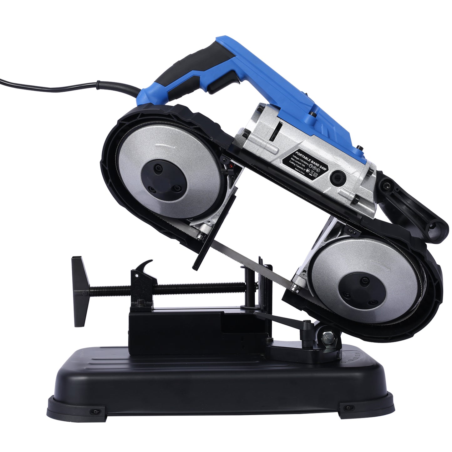 High-Performance Portable Band Saw with Removable Stainless Steel Base, 45°-90° Cutting, 10A 1100W Motor, 5-inch Depth Cut,