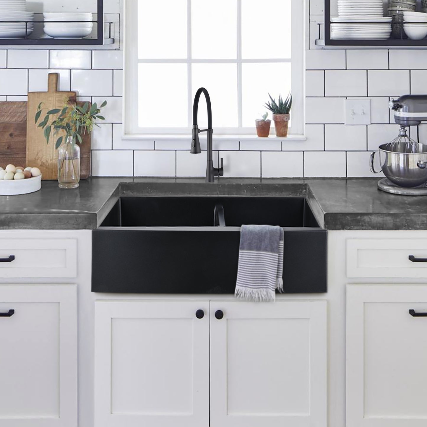 Double Bowl Matte Black Granite Composite Kitchen Sink - Durable and Functional Kitchen Sink With Easy Maintenance