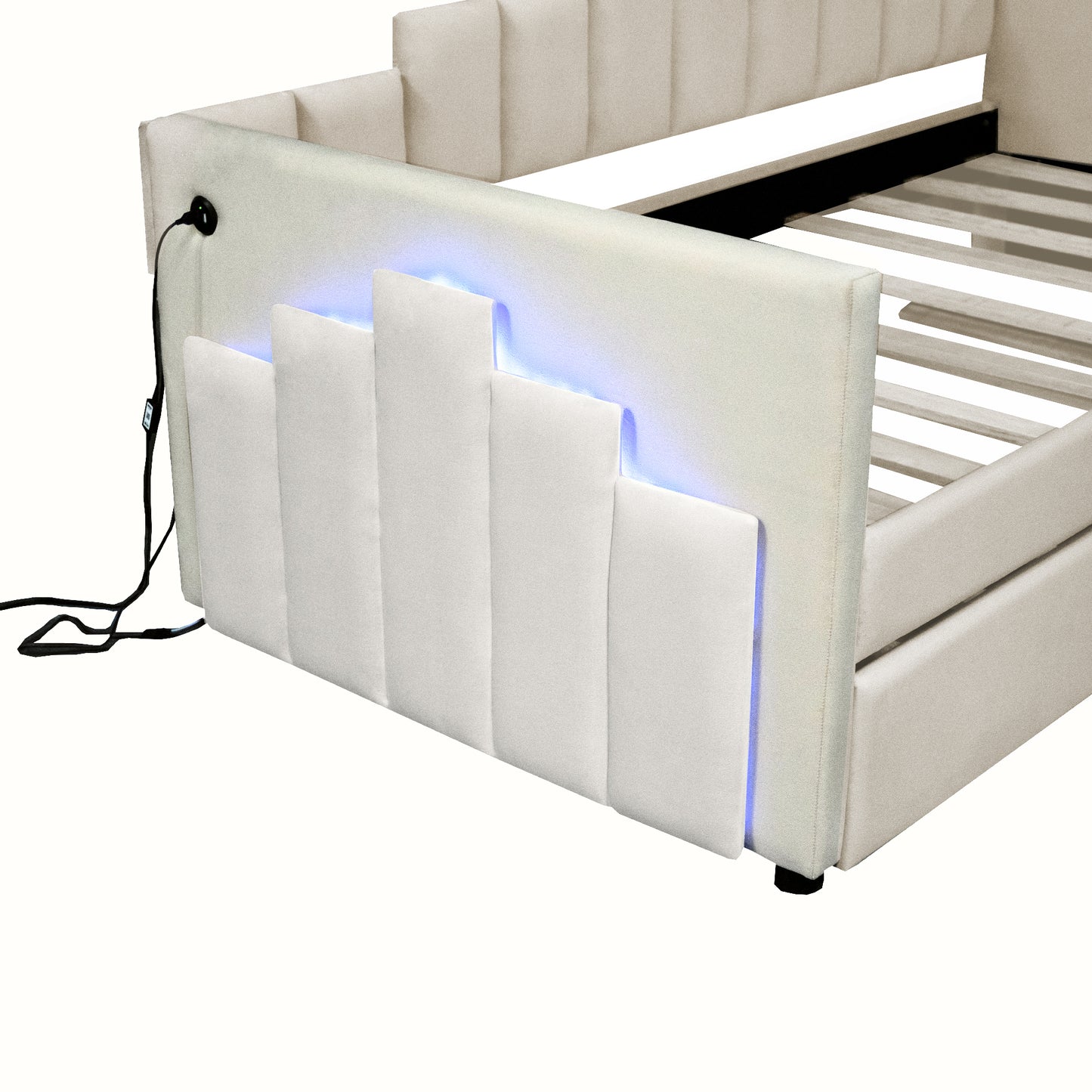 Twin Size Upholstered Daybed with Light and USB Port, Beige