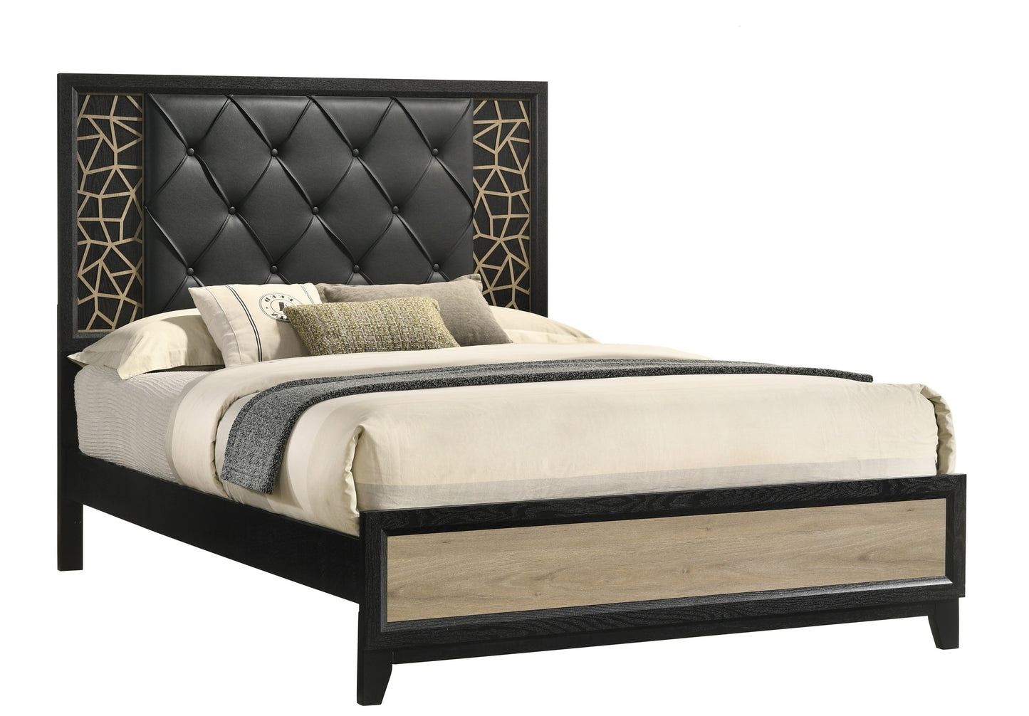 Selena Modern & Contemporary Queen Bed Made with Wood in Black and Natural