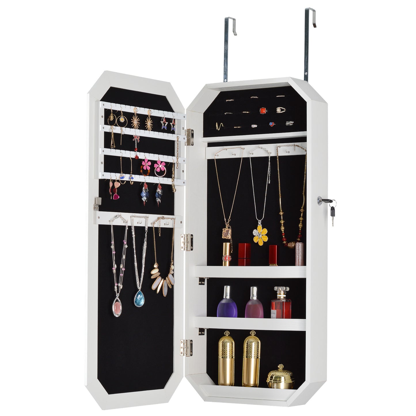 Octagon  Rimmed Mirror Fashion Simple Jewelry Storage Cabinet  Can Be Hung On The Door Or Wall