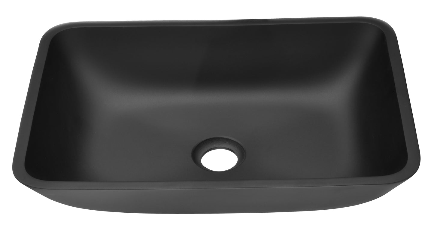 Black Matte Glass Vessel Bathroom Sink Set with Faucet and Drain