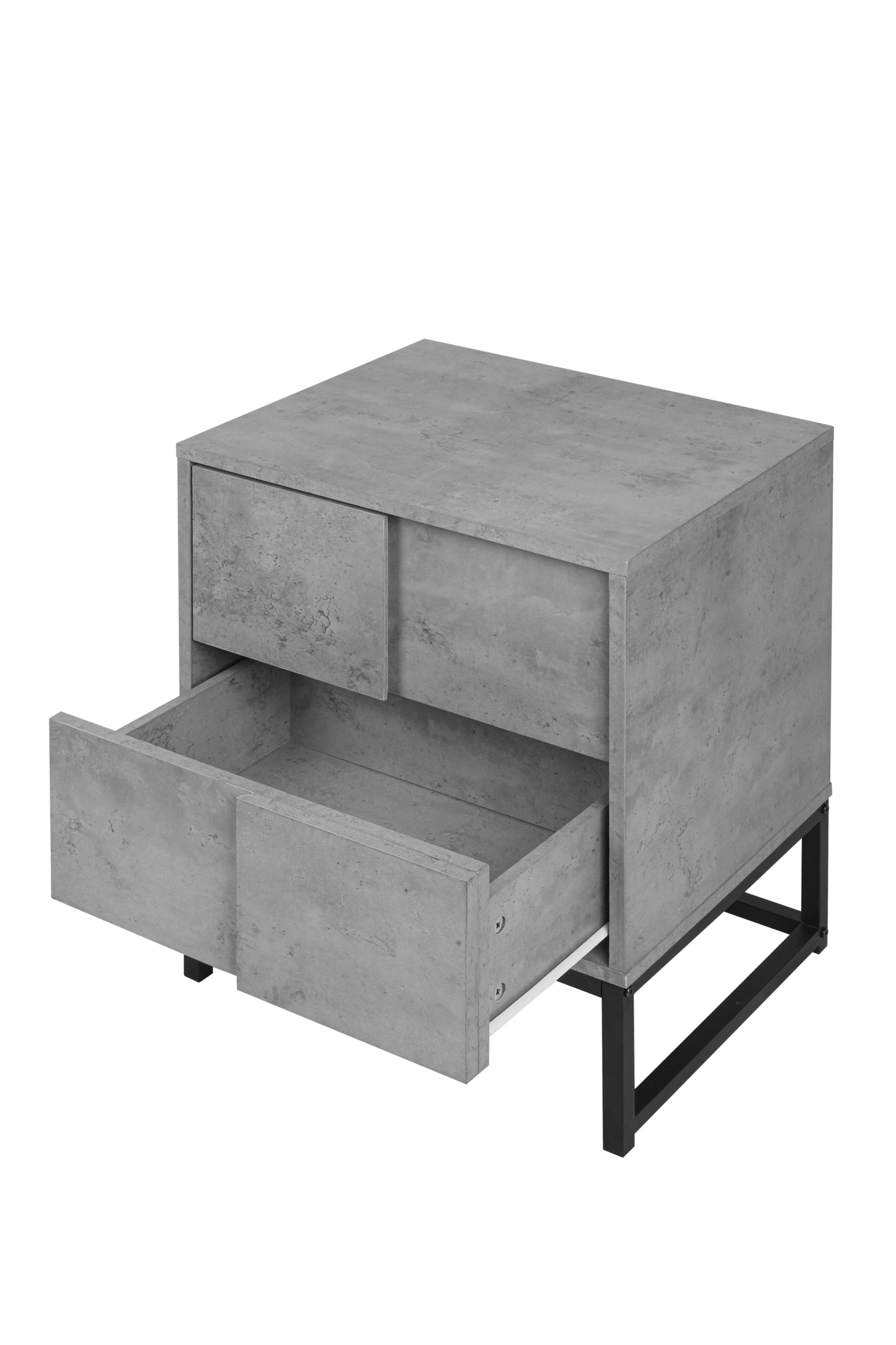 Set of 2, 2 Drawer Nightstand, Geometric Elements, Cement Grey, for Bedroom, Living Room and Study