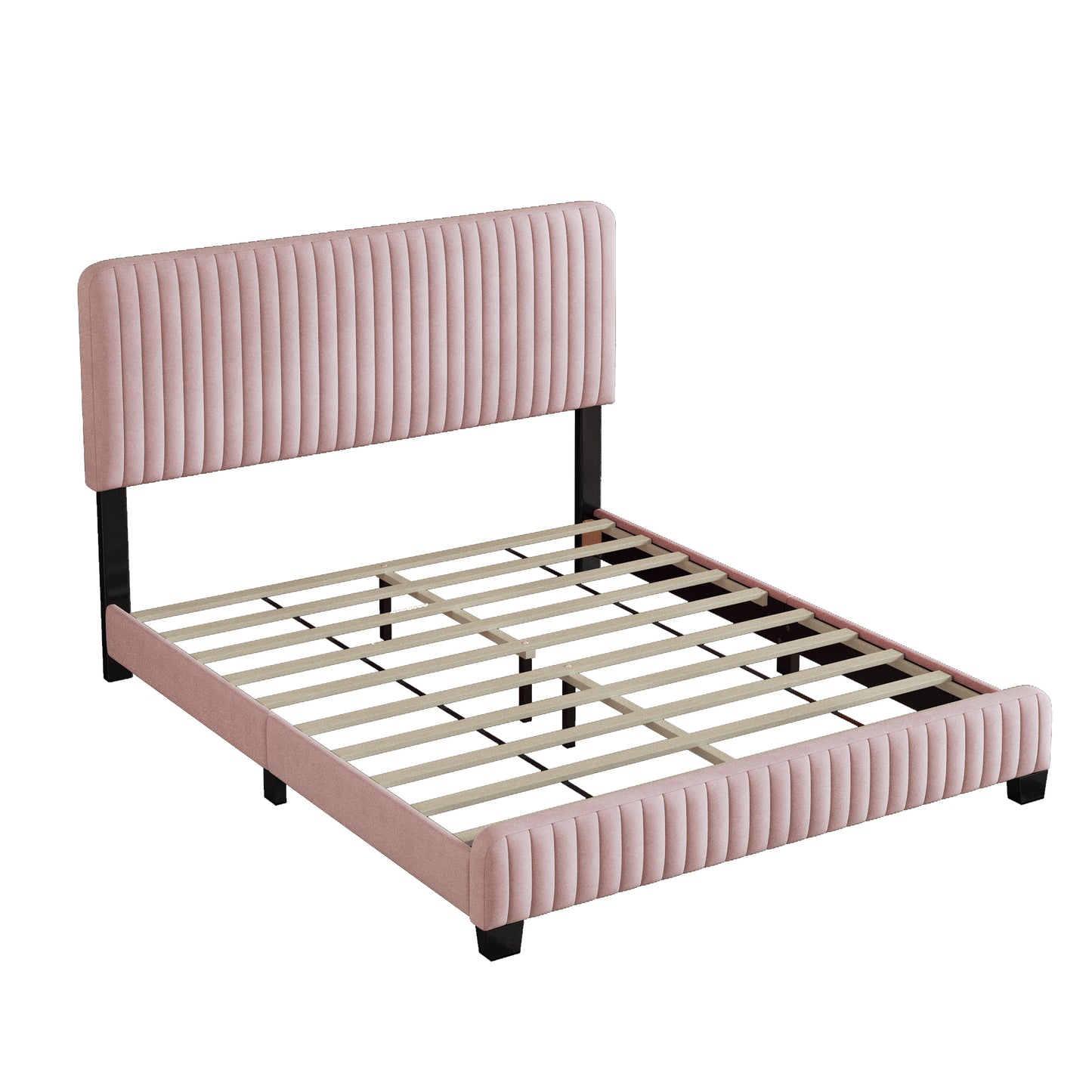 Full Size Upholstered Platform Bed,No Box Spring Needed, Velvet Fabric,Pink