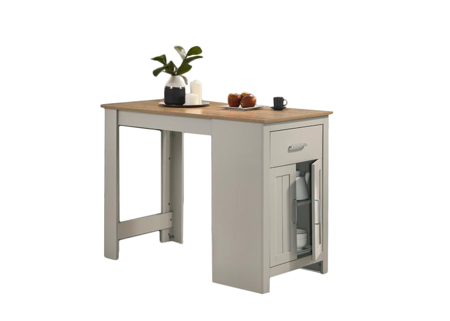 Alonzo Light Gray Small Space Counter Height Dining Table with Cabinet, Drawer, and 2 Ergonomic Counter Stools