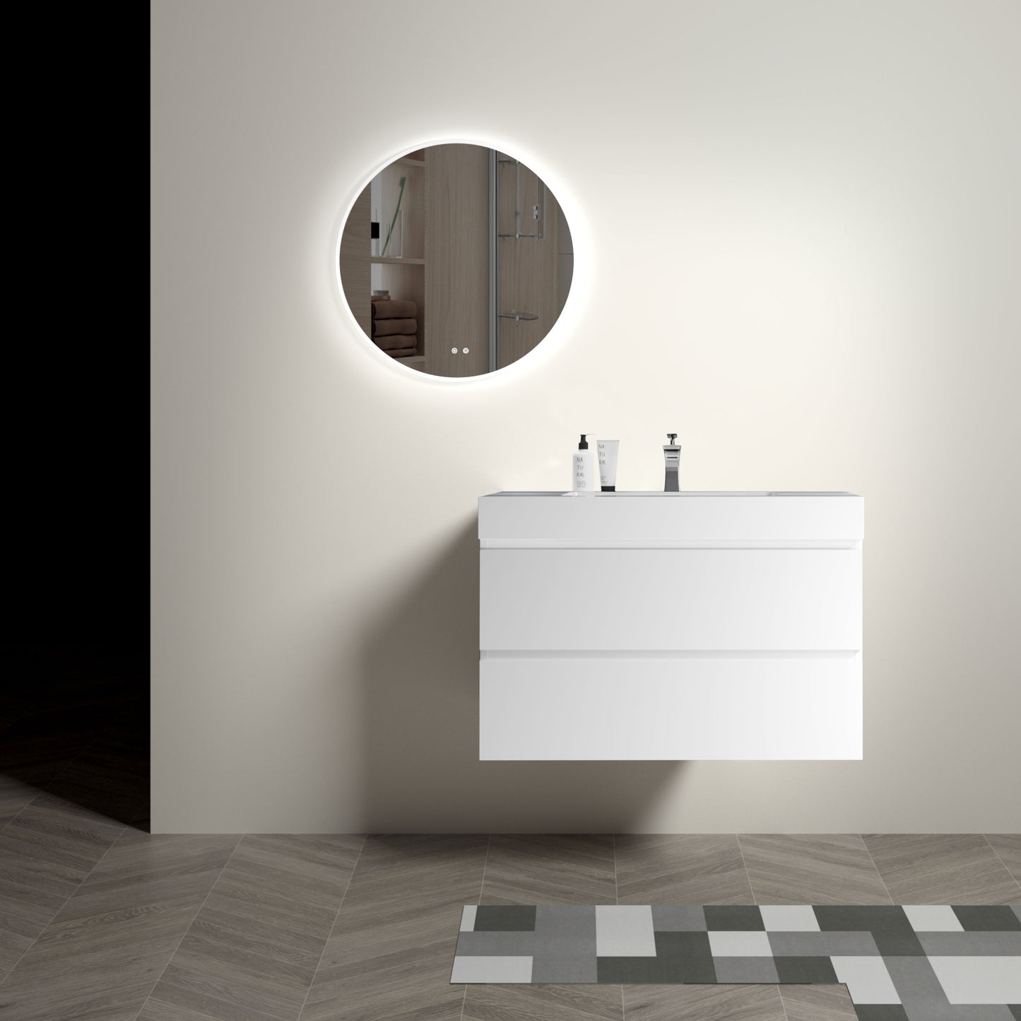 Alice-36W-201,Wall mount cabinet WITHOUT basin,White color,With two drawers