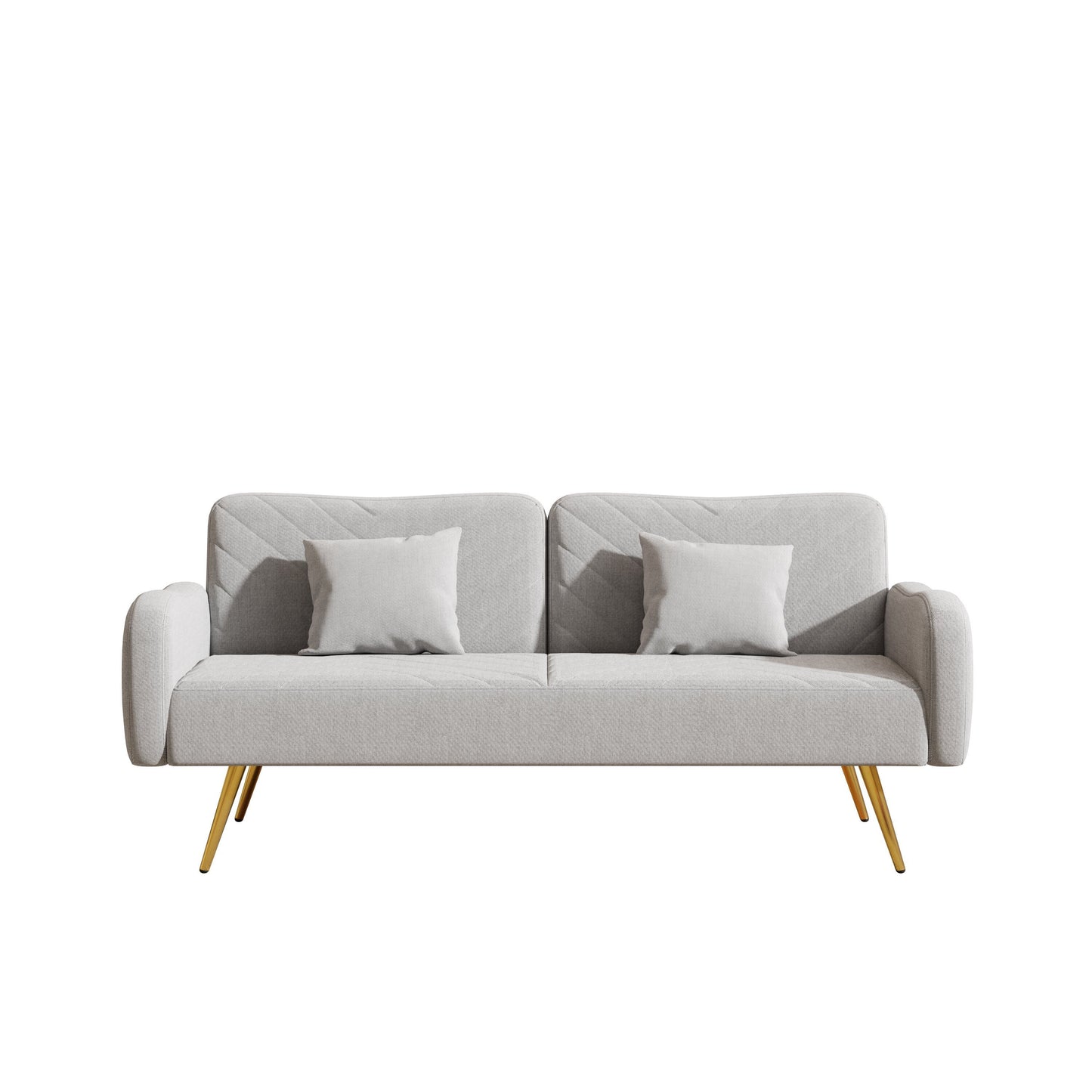 70.47 Gray Fabric Double Sofa with Split Backrest and Two Throw Pillows