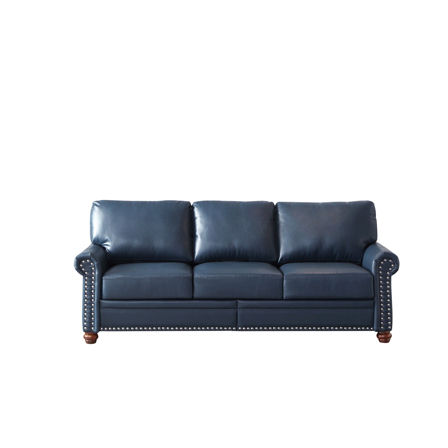 Classic Living Room Nails Sofa Navy Blue Faux Leather