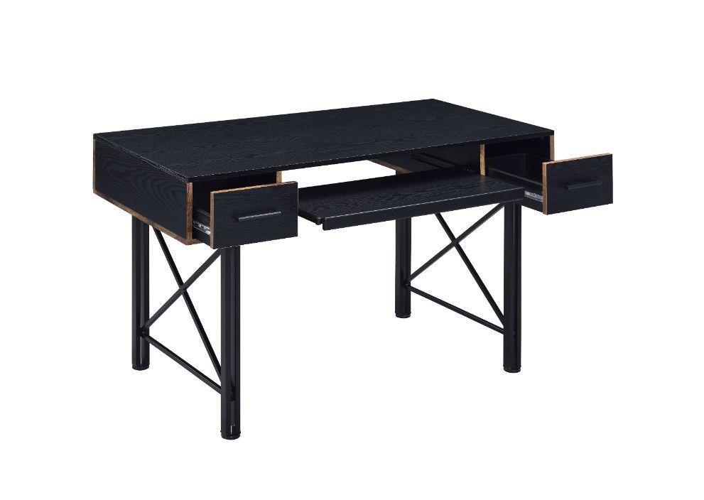 Black Finish Industrial Style Computer Desk with Storage Drawers