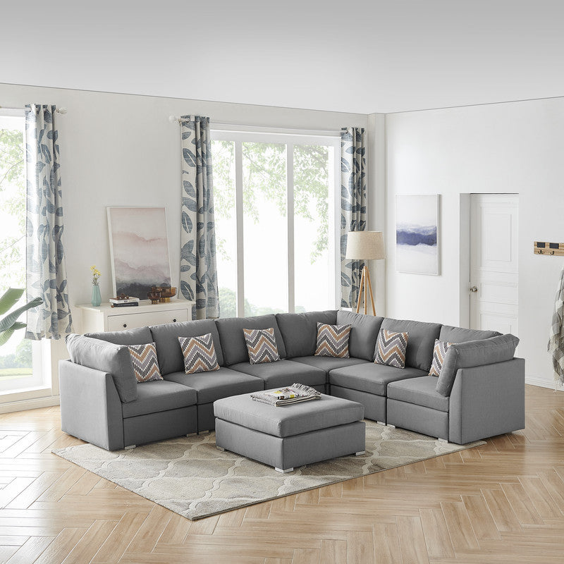 Amira Gray Fabric Convertible Sectional Sofa Set with Ottoman and Throw Pillows