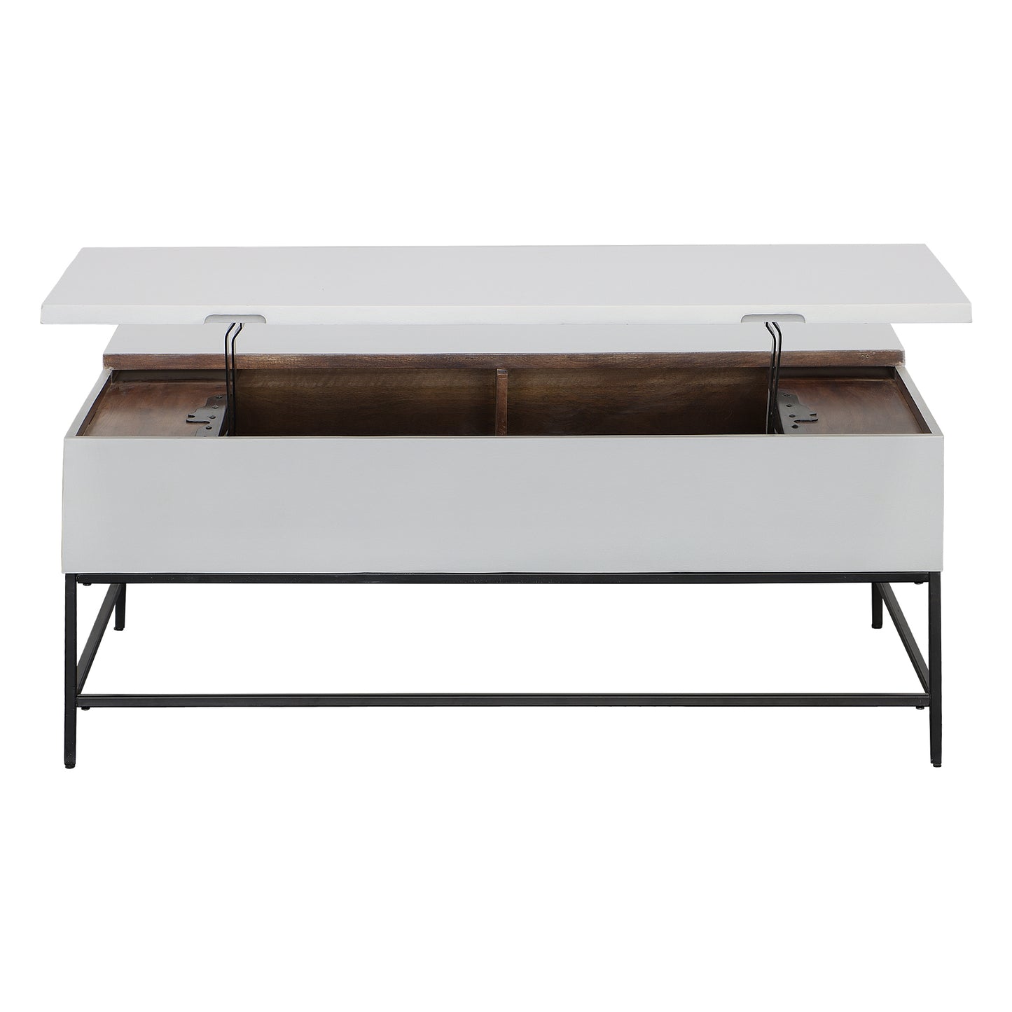 45-inch White and Black Lift-Top Coffee Table crafted from Mango Wood and Iron Frame