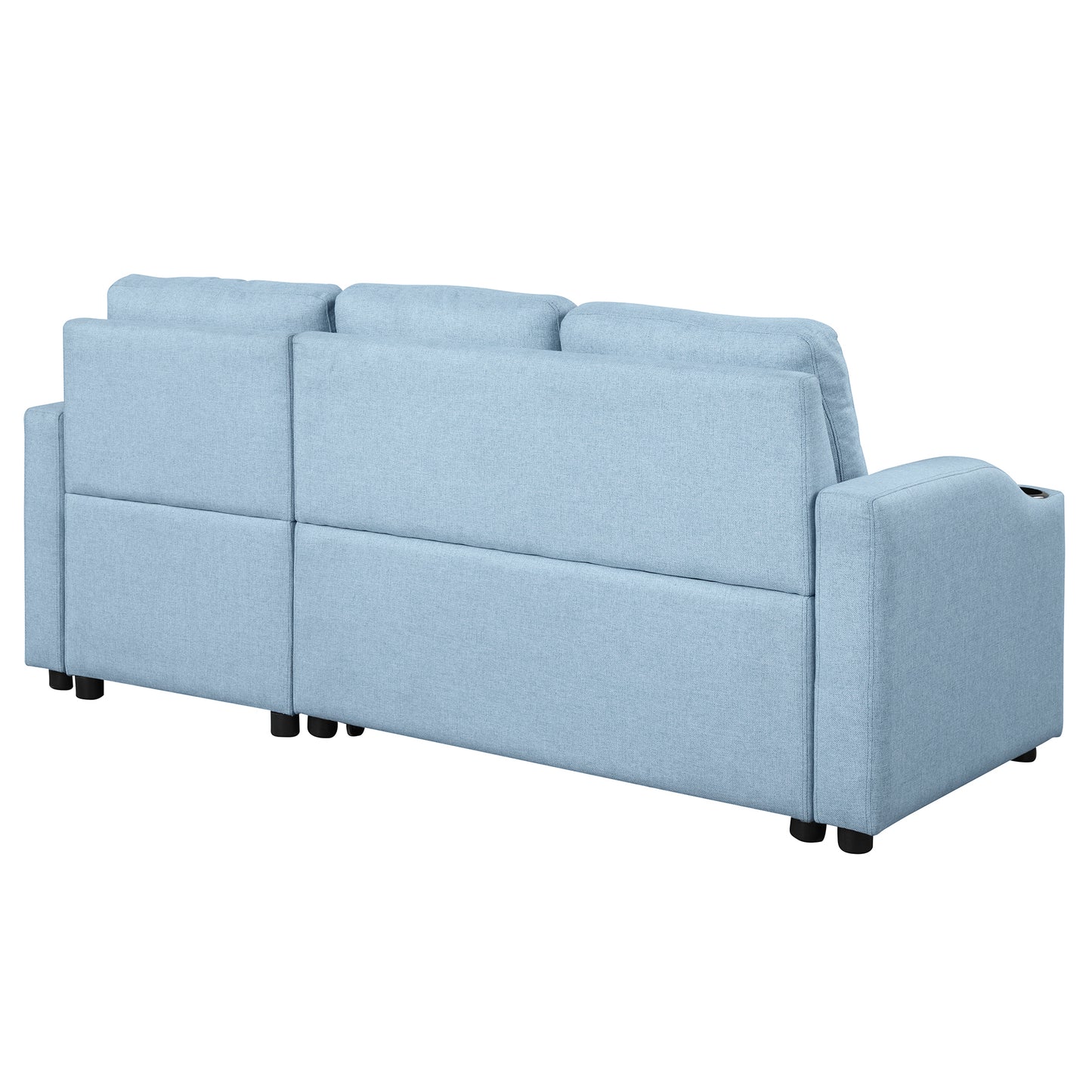 Orisfur Pull Out Sofa Bed with Storage Chaise and Cup Holder