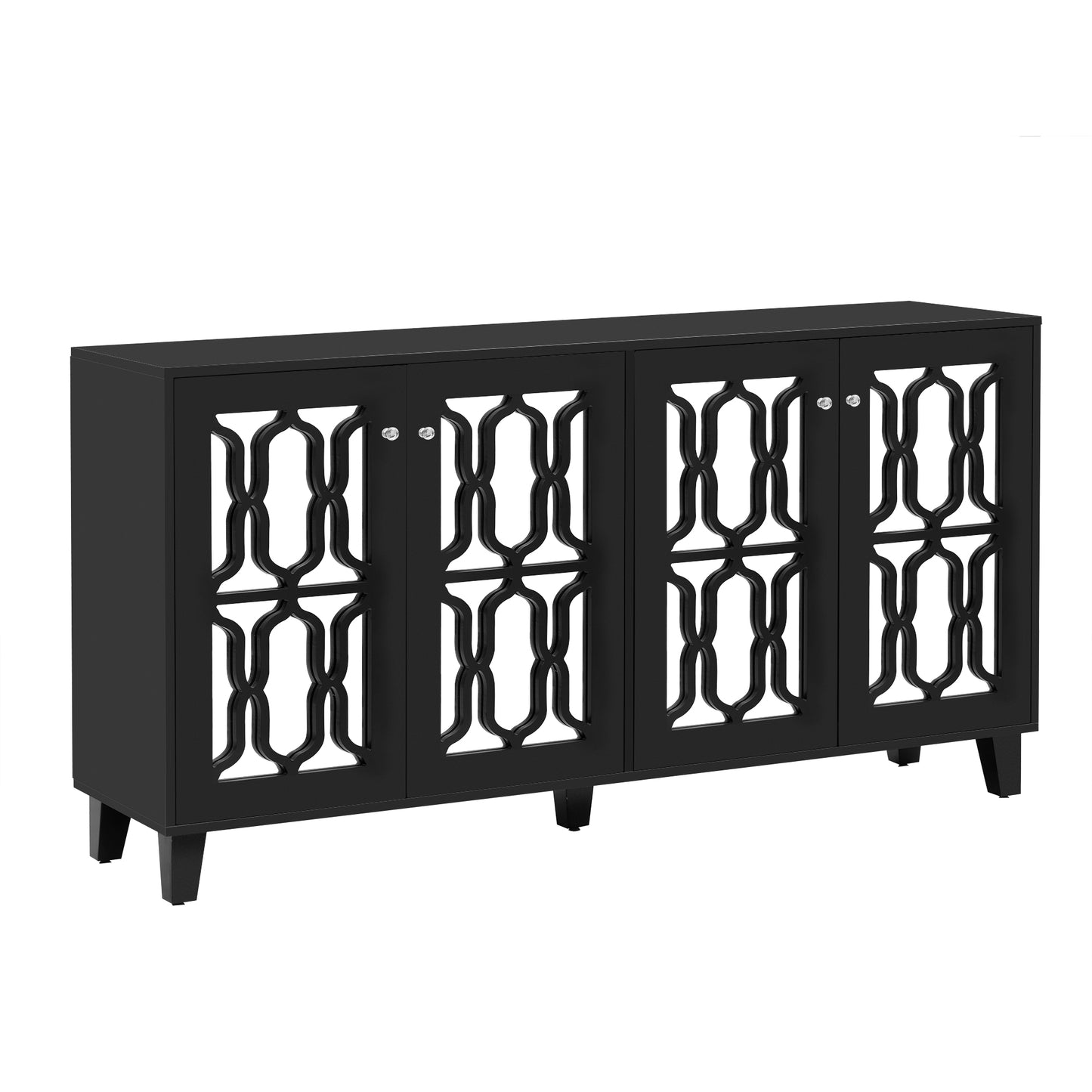 Adjustable Shelves Buffet Cabinet: Multifunctional Black Mirror TV Stand