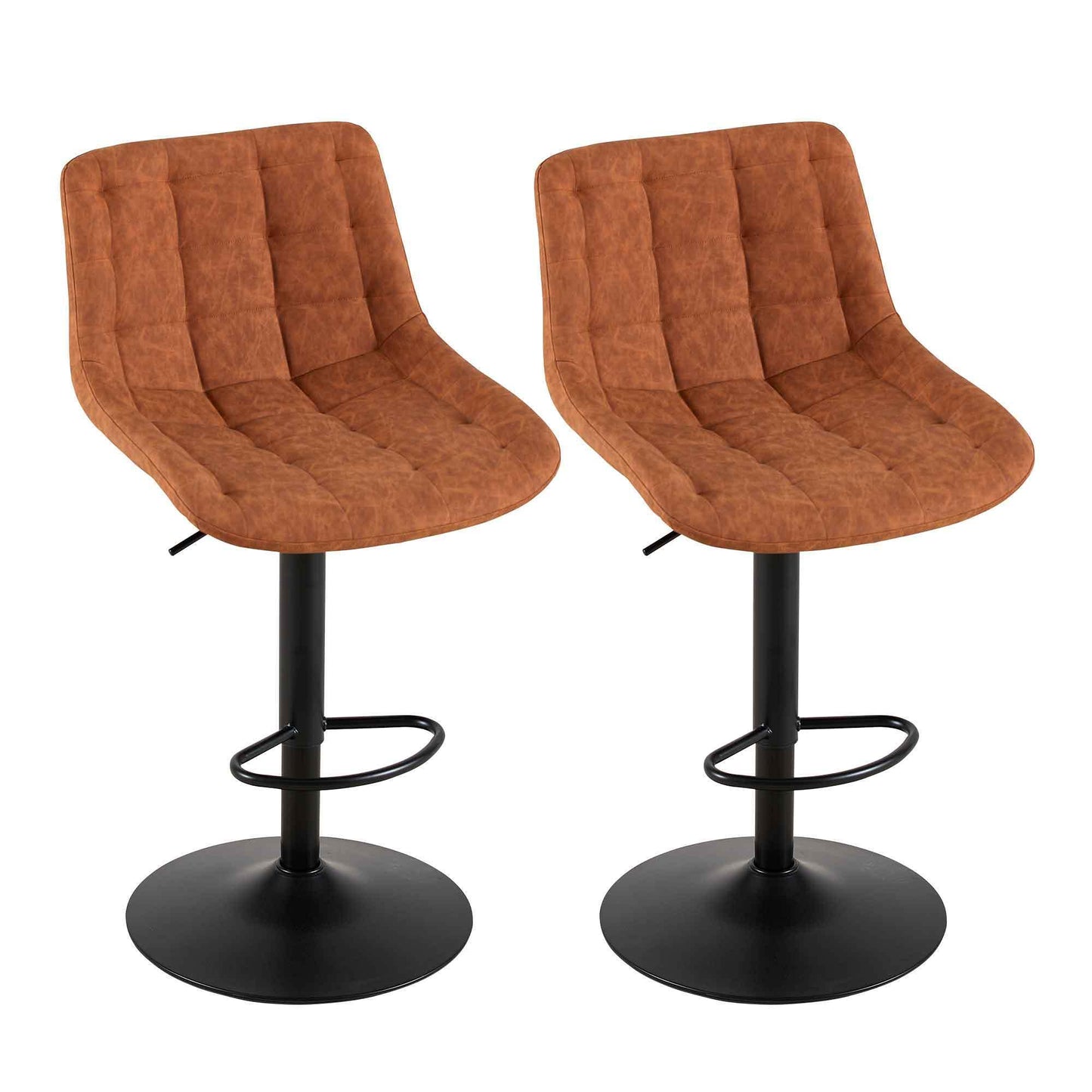 Brown Pu Leather Swivel Adjustable Height Bar Stool Chair For Kitchen(Set of 2)